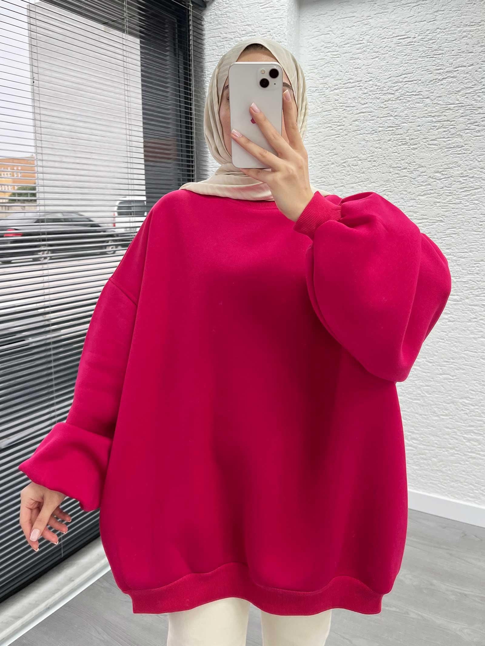 Fuşya Oversize Balon Kollu Sweat 