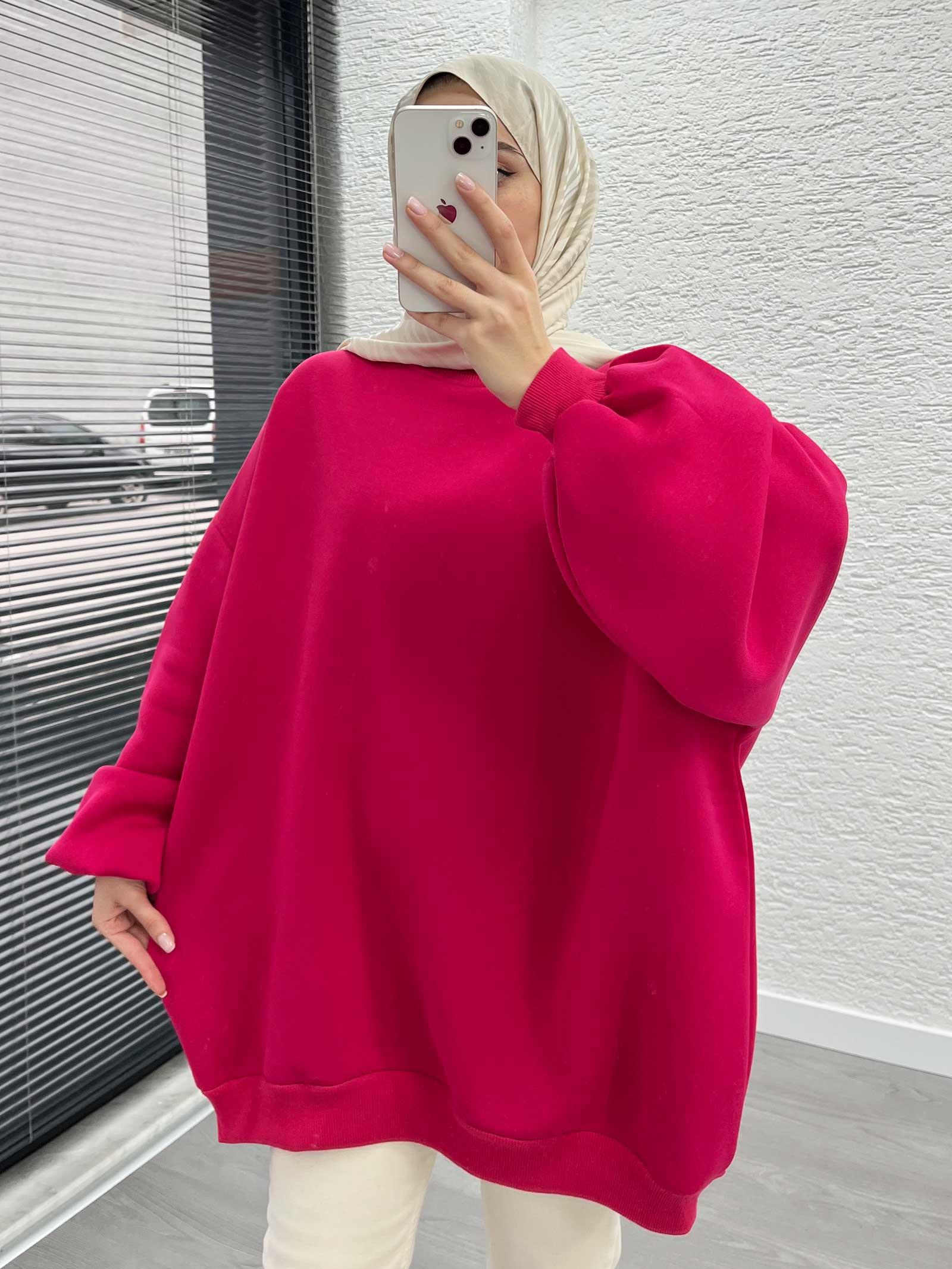 Fuşya Oversize Balon Kollu Sweat 