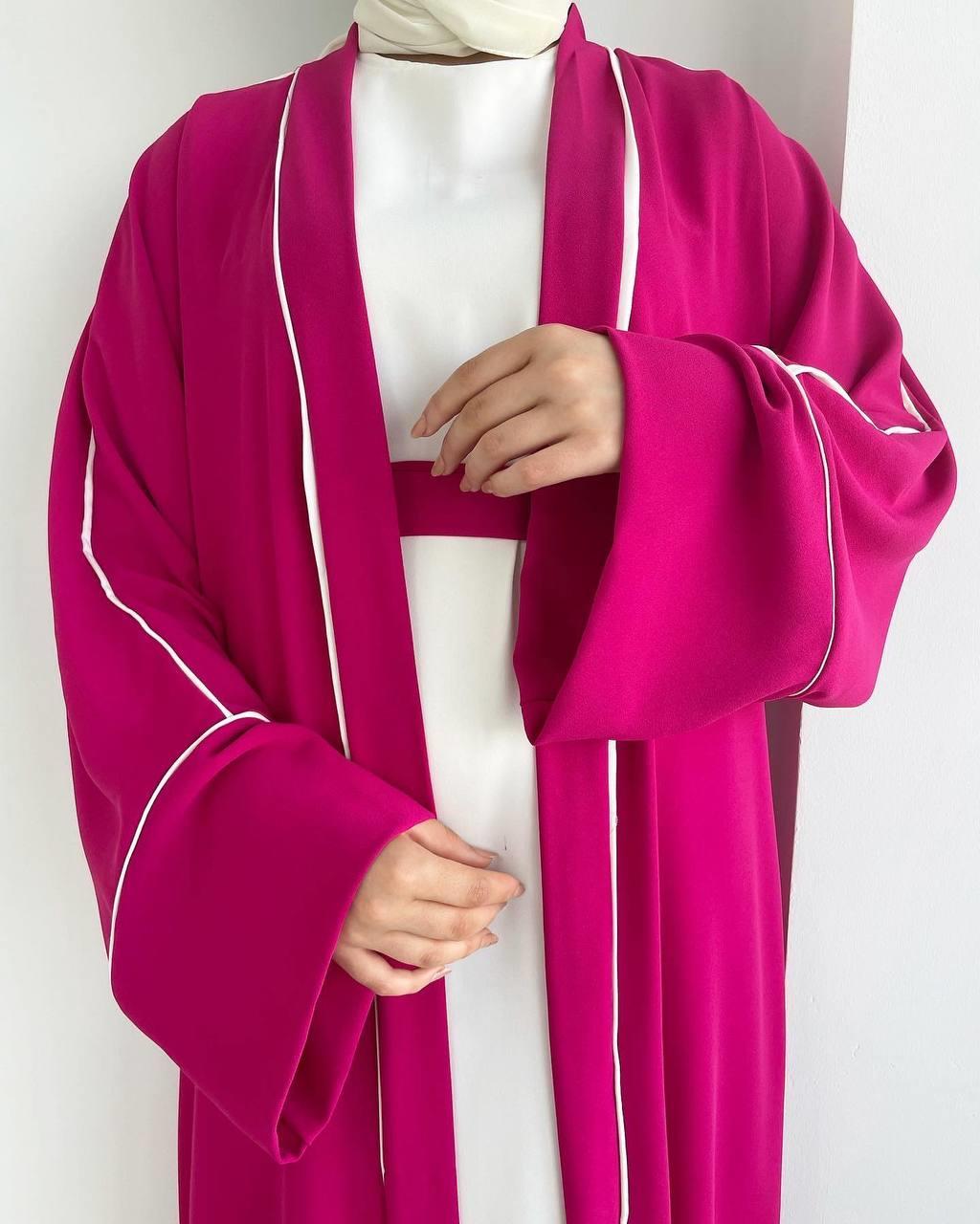 Fuşya Yanları Biyeli Abaya