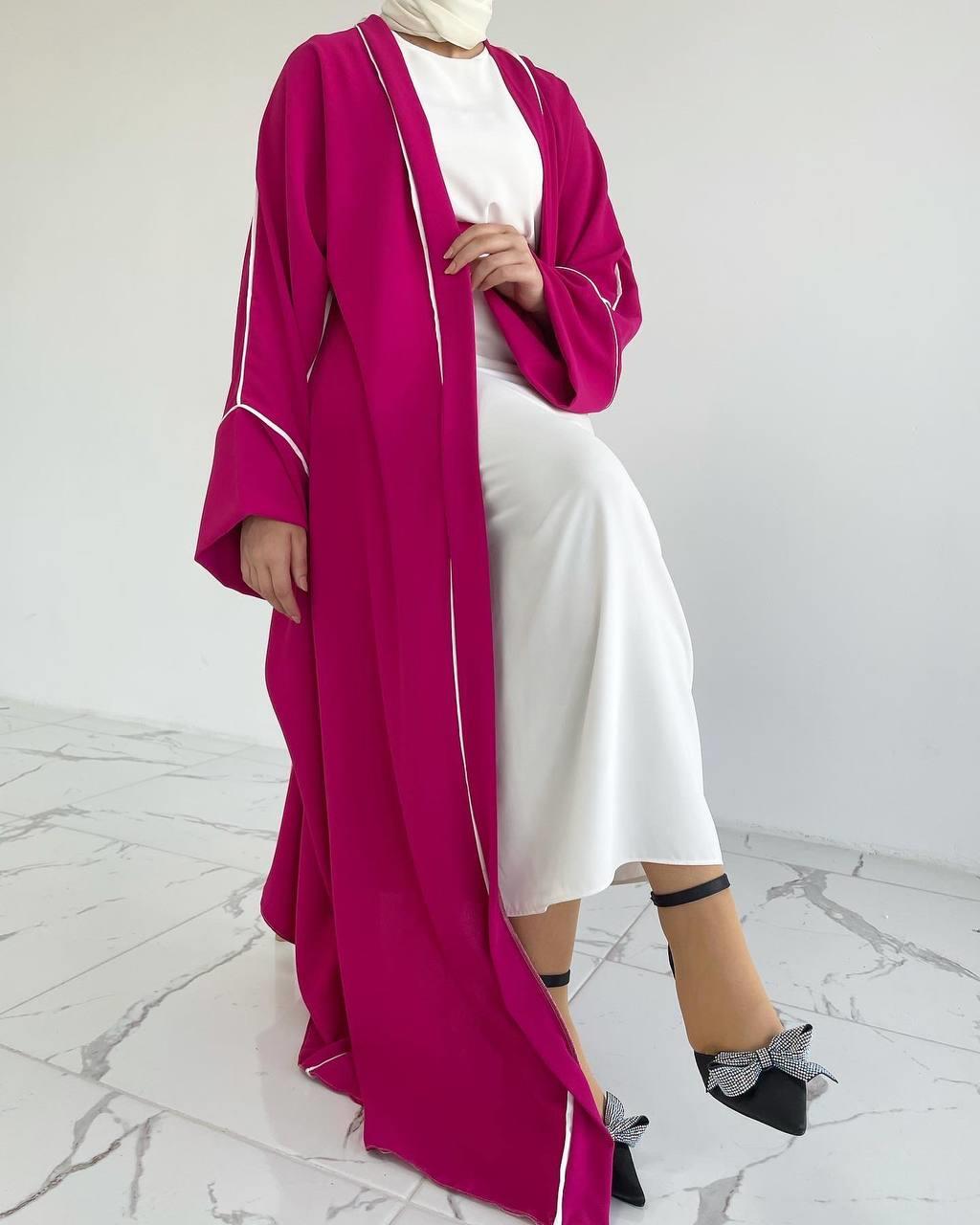 Fuşya Yanları Biyeli Abaya