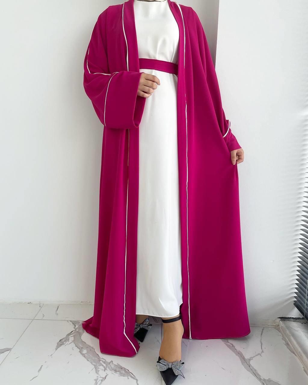 Fuşya Yanları Biyeli Abaya