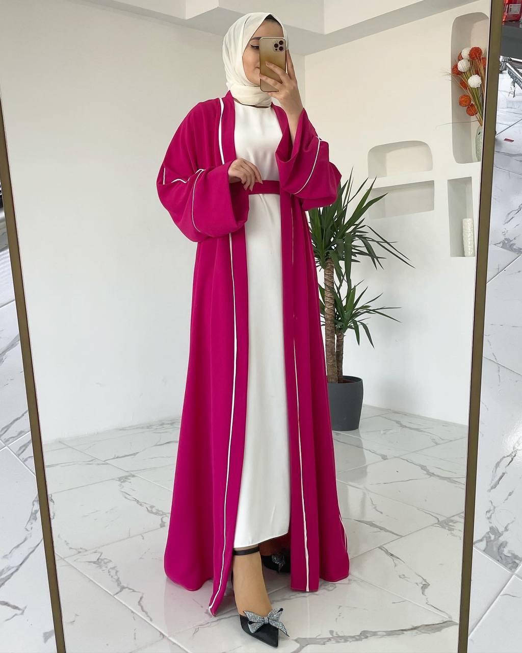 Fuşya Yanları Biyeli Abaya