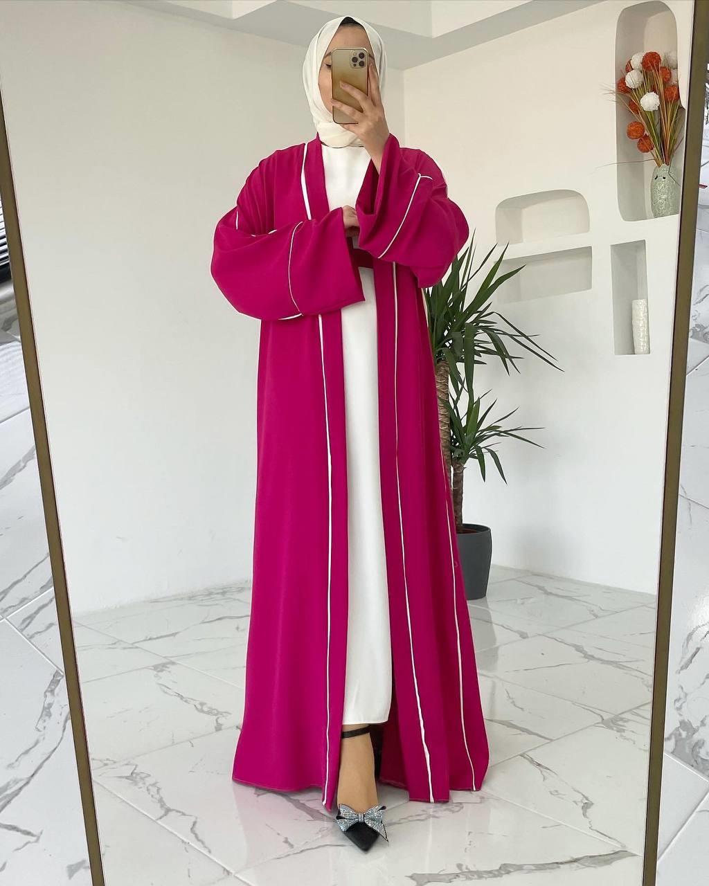 Fuşya Yanları Biyeli Abaya