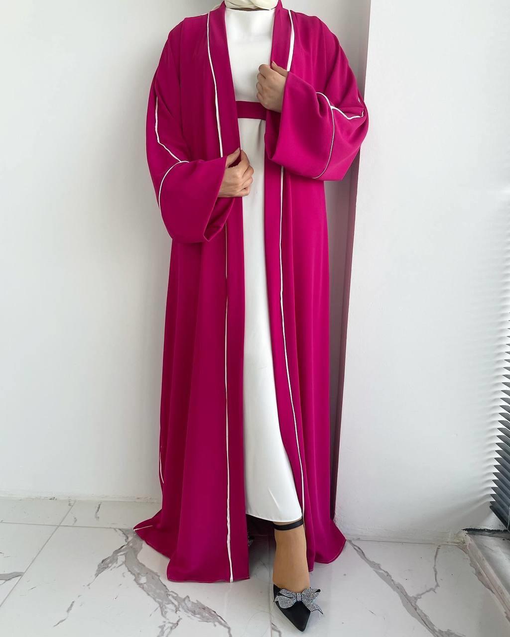 Fuşya Yanları Biyeli Abaya