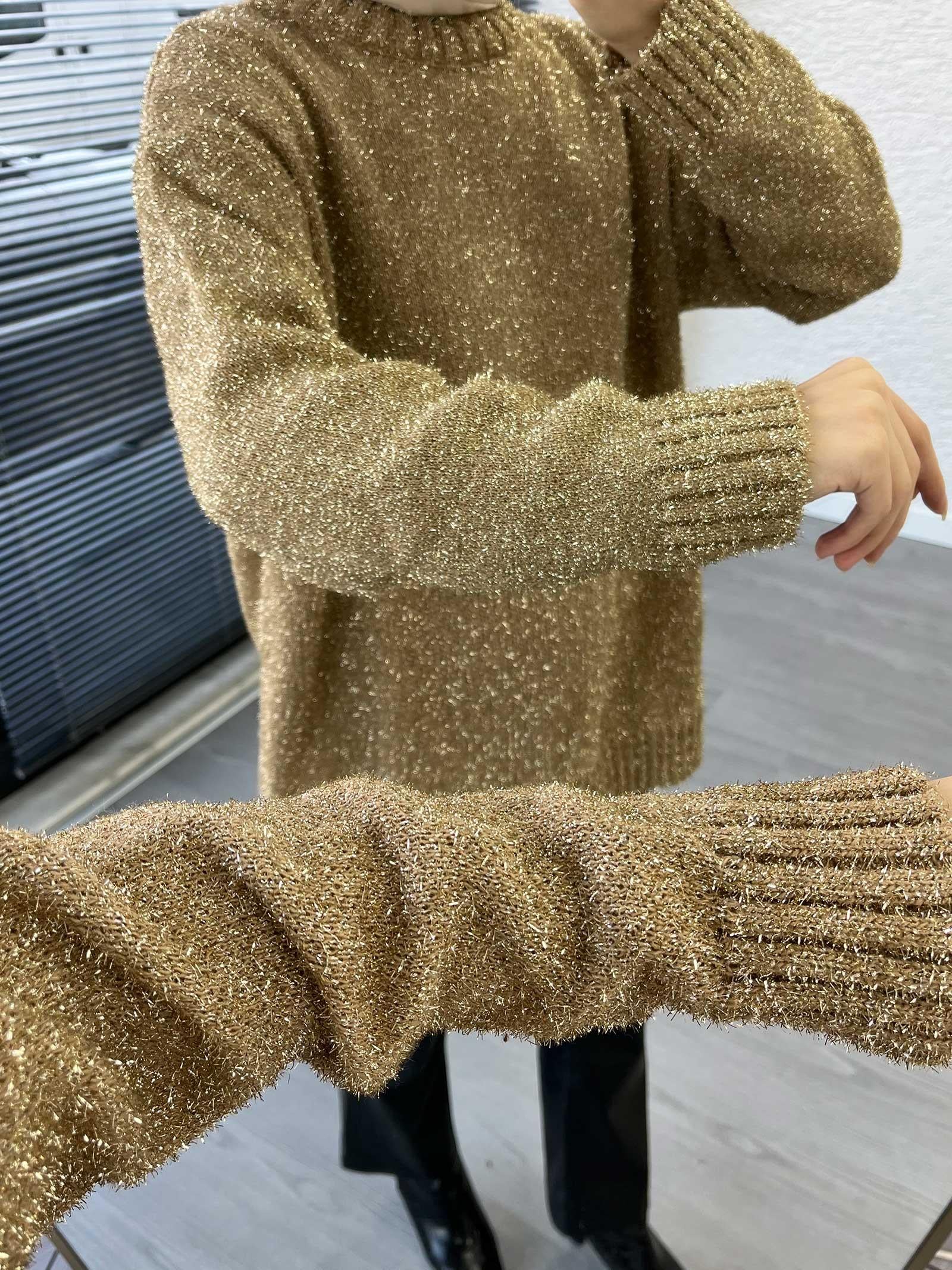 Gold Simli Oversize Kadın Kazak