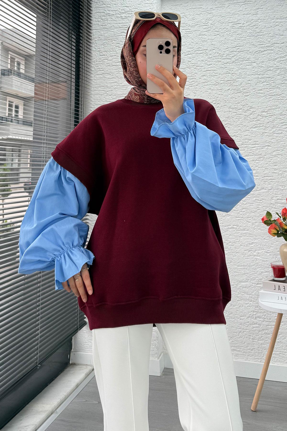 Gömlek Kol Oversize Kadın Sweat – Bordo