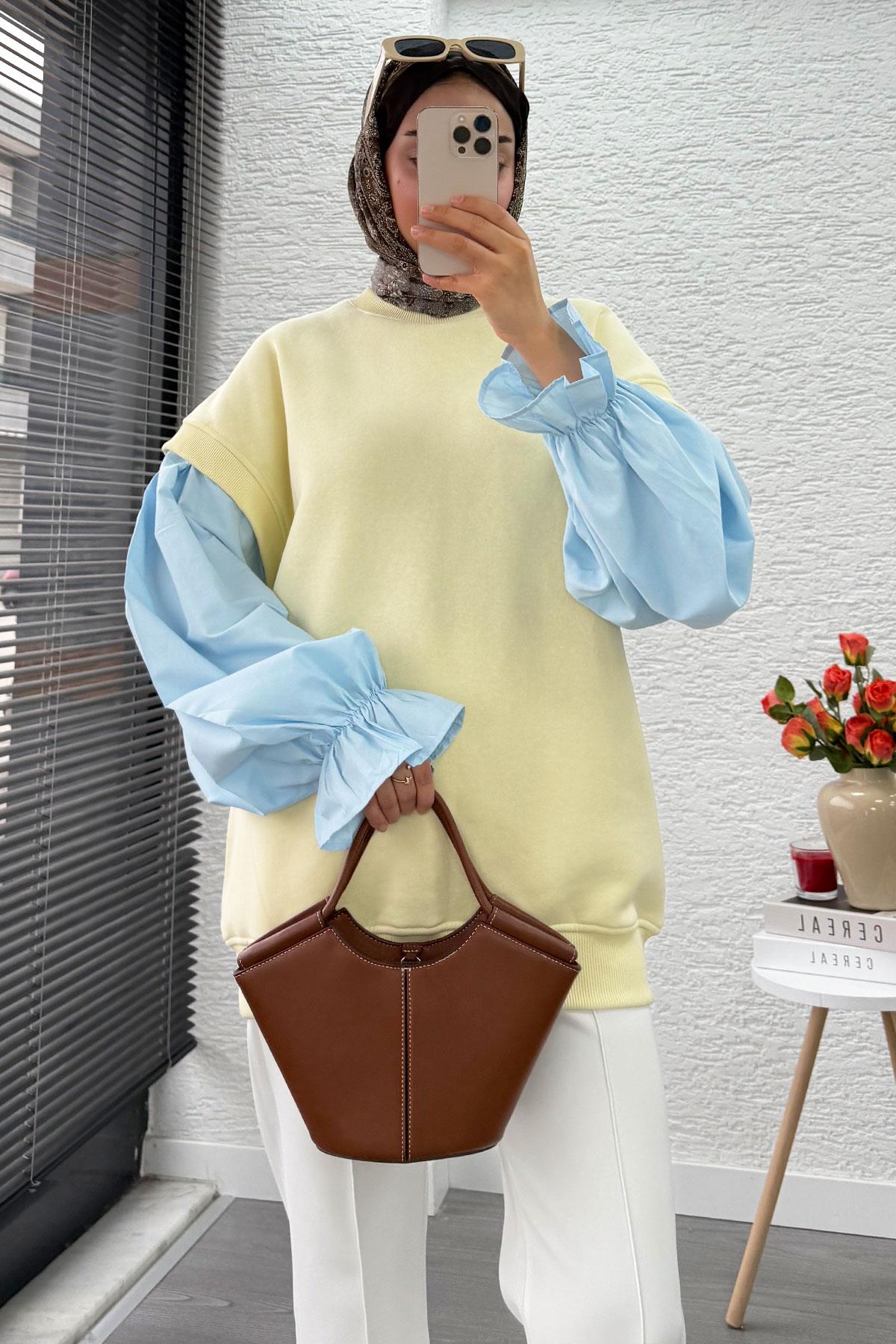 Gömlek Kol Oversize Kadın Sweat – Sarı