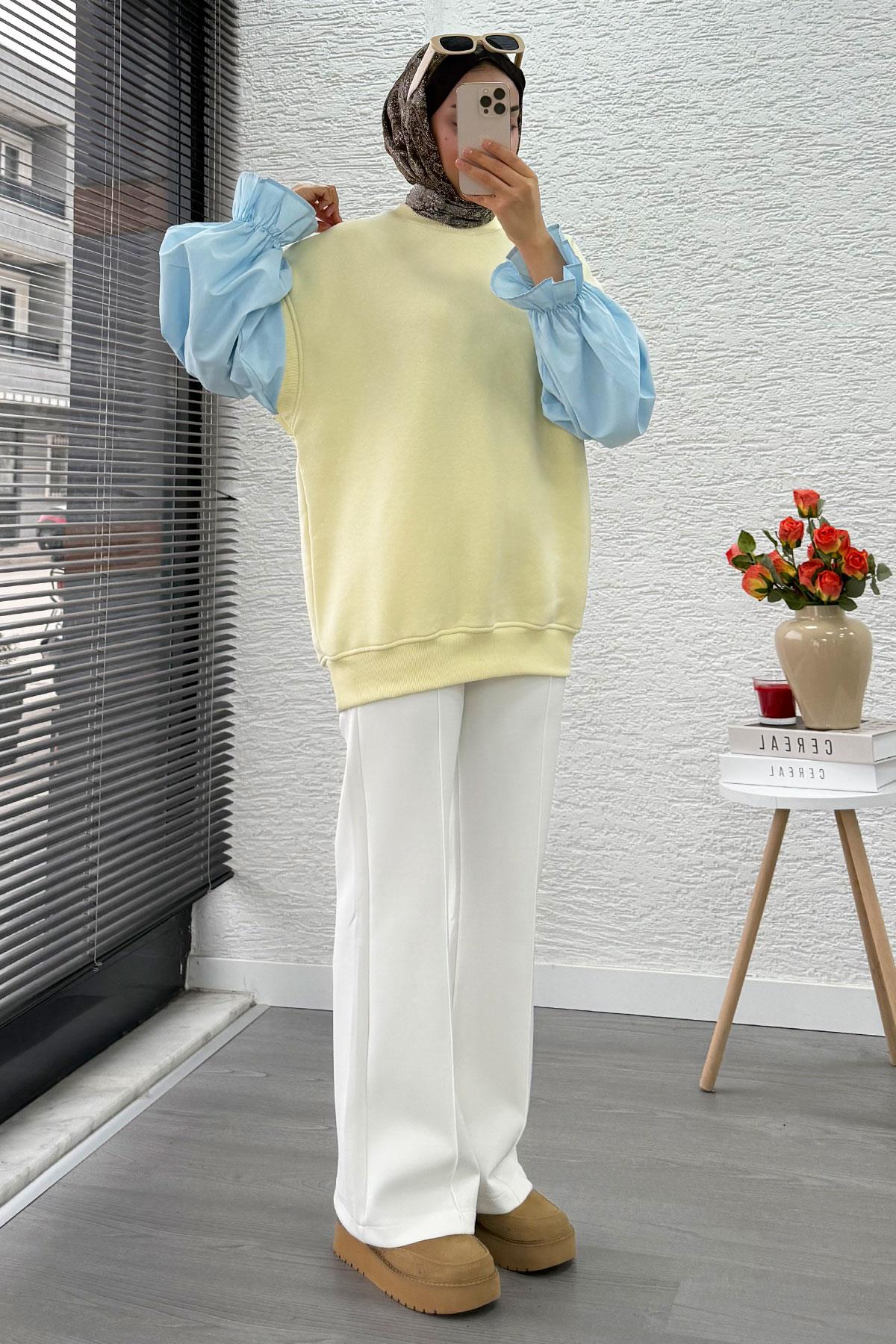 Gömlek Kol Oversize Kadın Sweat – Sarı