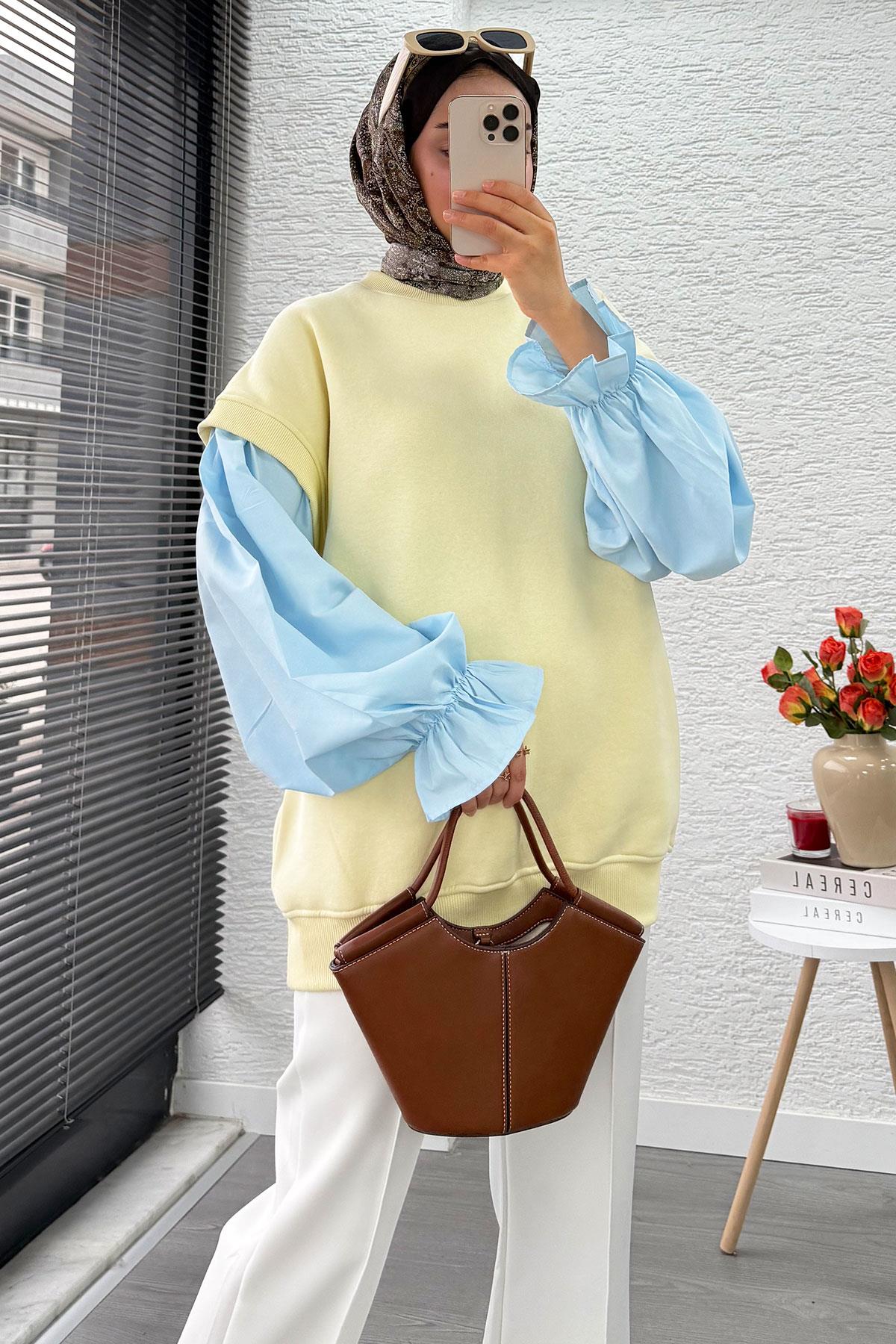 Gömlek Kol Oversize Kadın Sweat – Sarı