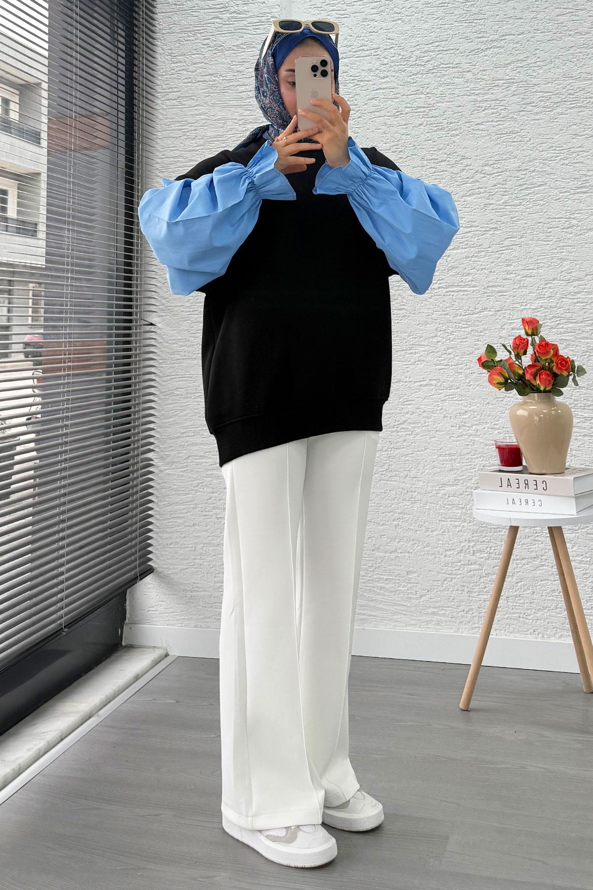Gömlek Kol Oversize Kadın Sweat – Siyah