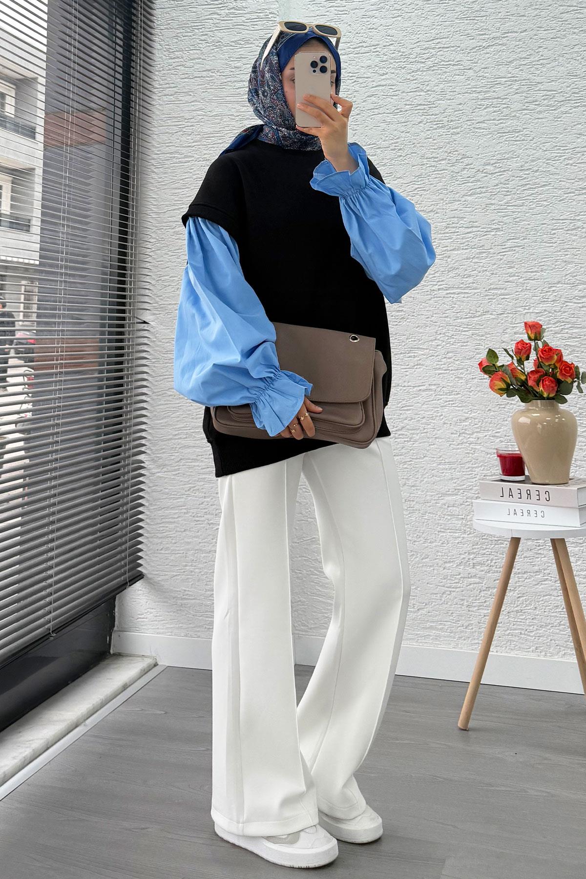 Gömlek Kol Oversize Kadın Sweat – Siyah