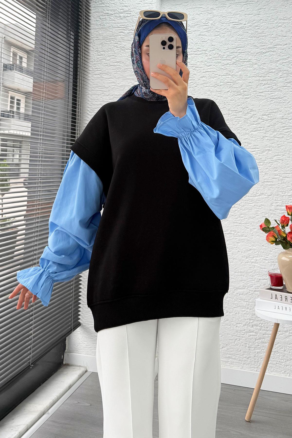 Gömlek Kol Oversize Kadın Sweat – Siyah
