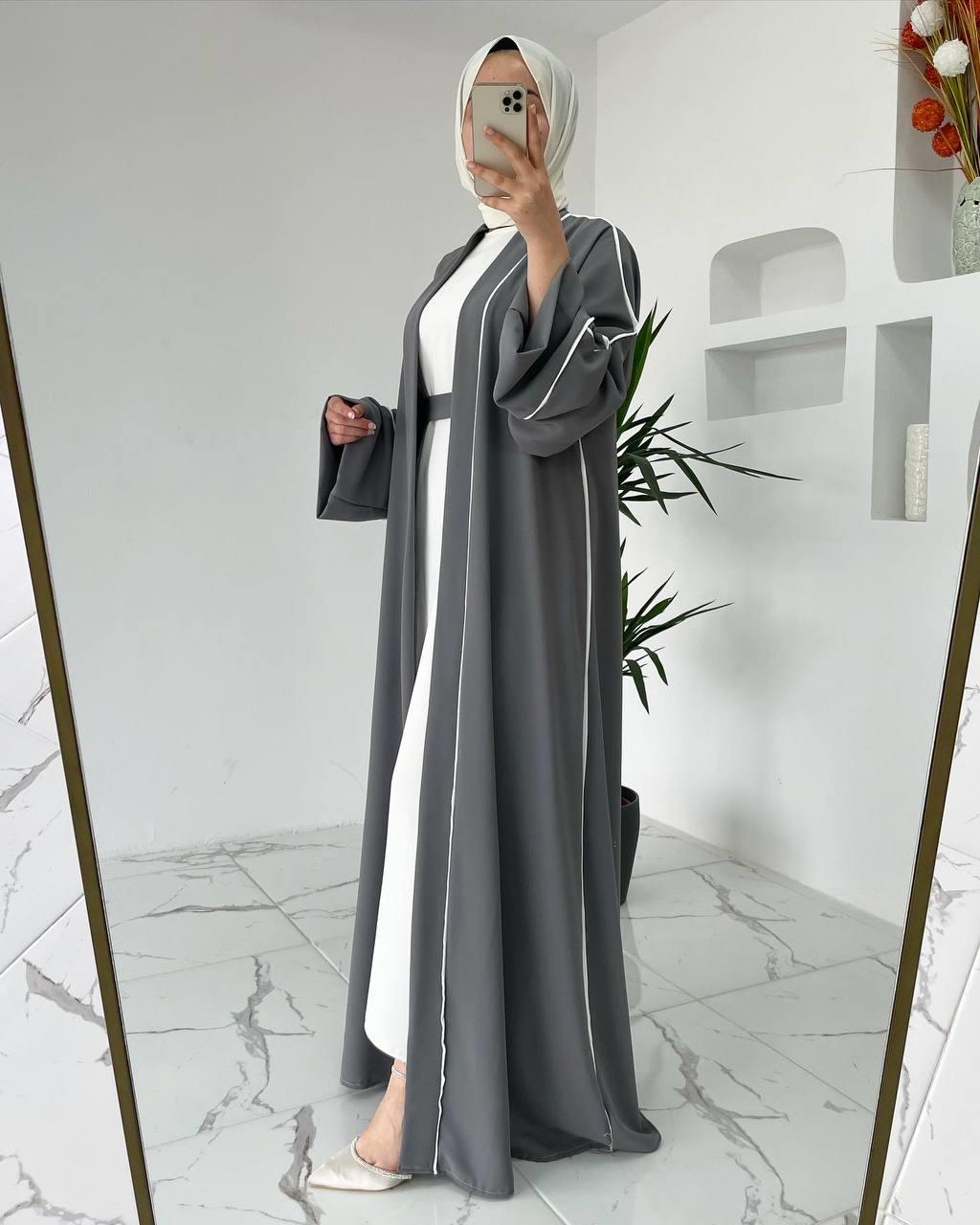 Gri Yanları Biyeli Abaya