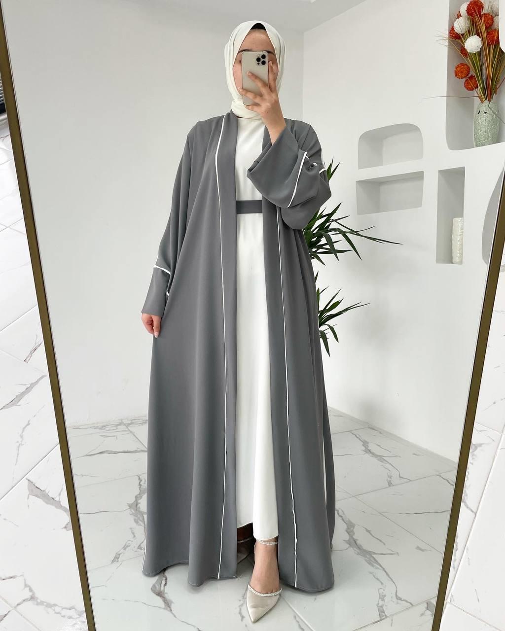 Gri Yanları Biyeli Abaya
