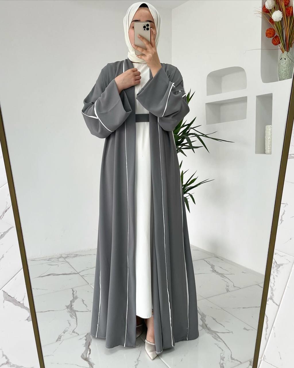Gri Yanları Biyeli Abaya