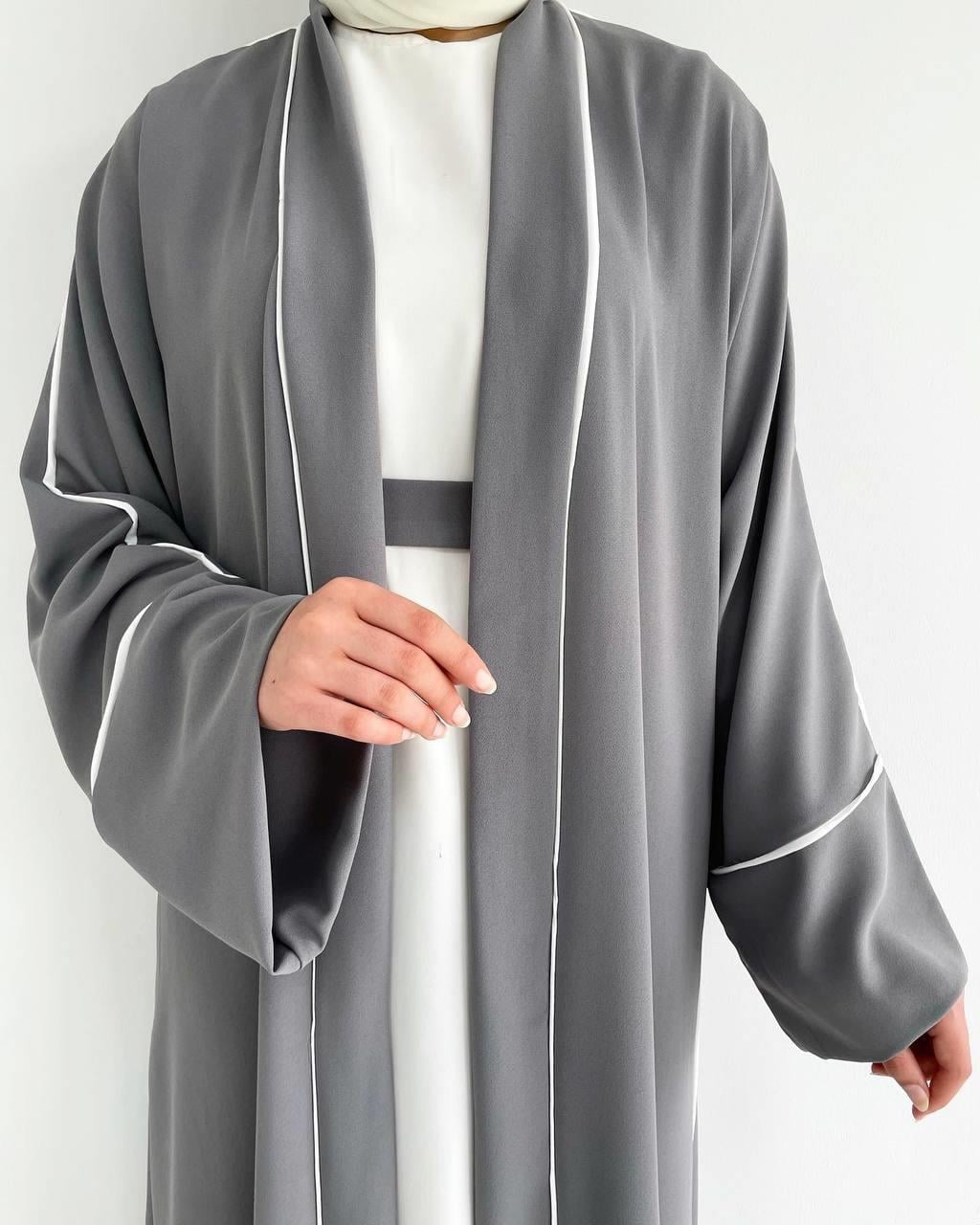 Gri Yanları Biyeli Abaya