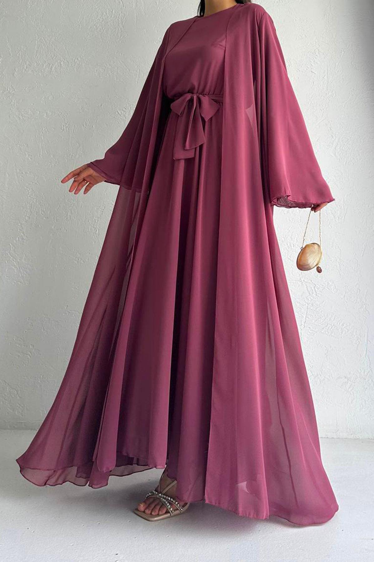 Gül Kurusu Bella Şifon Abaya Takım 