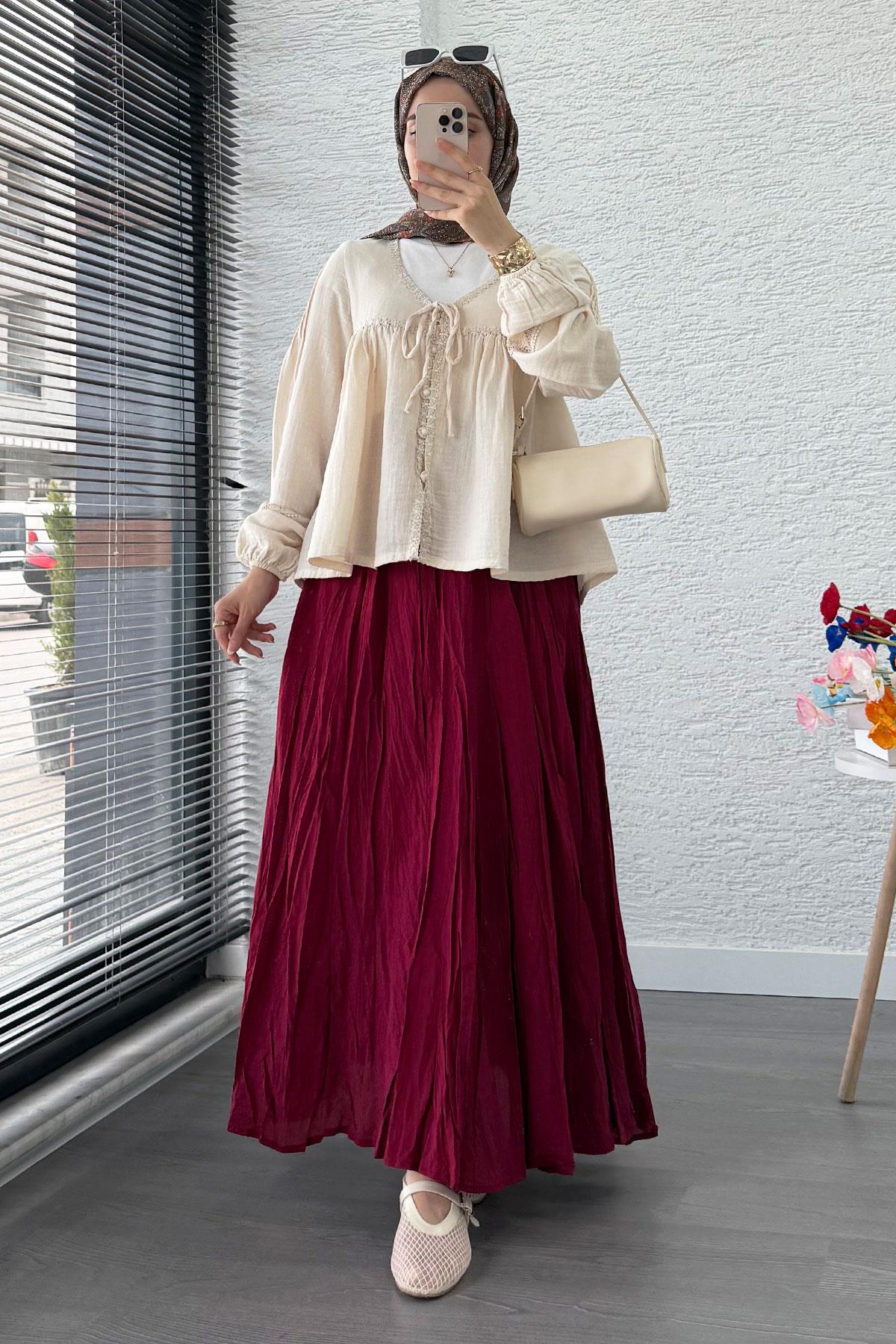 Güpür Detaylı Müslin Kısa Kimono – Bej