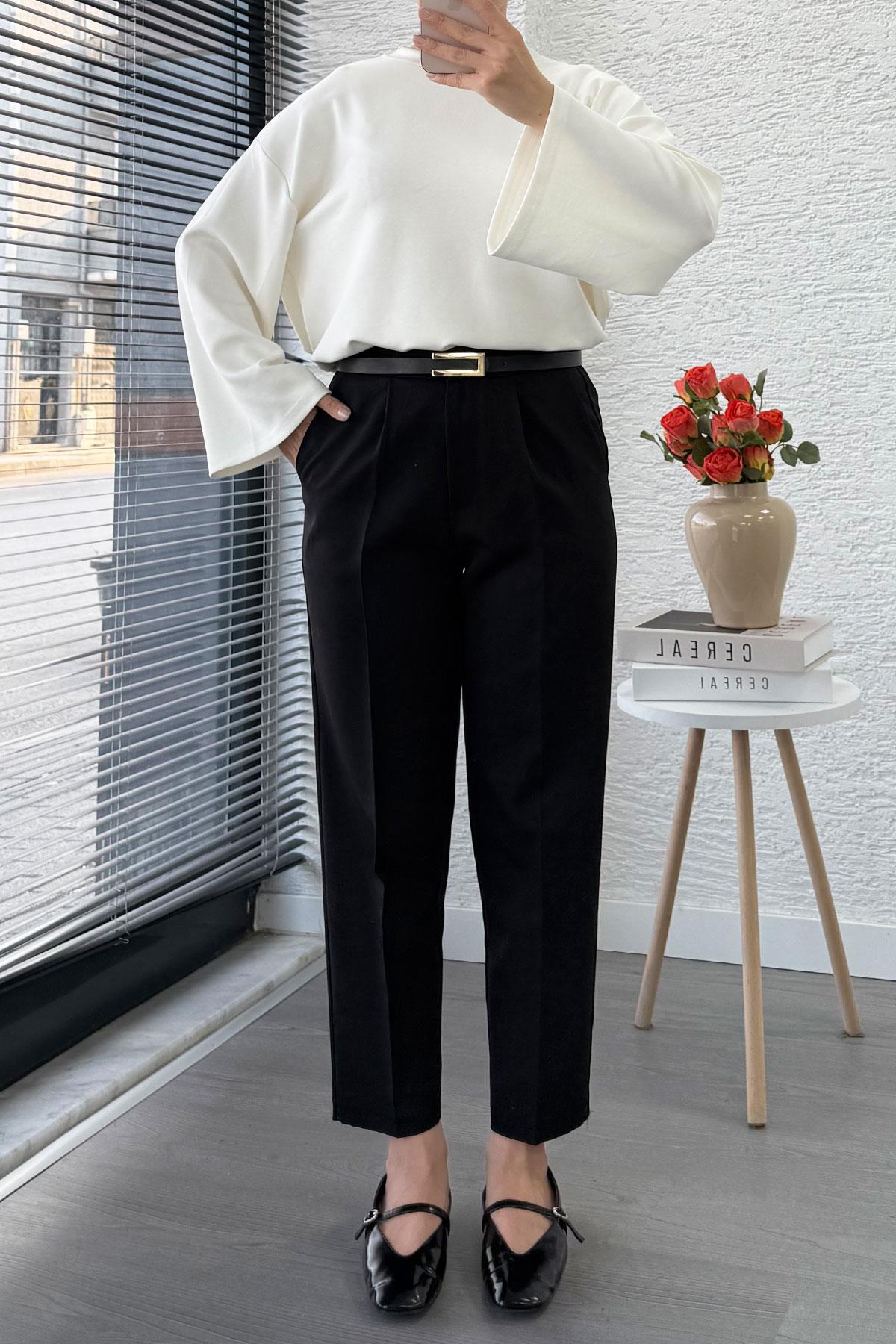 Havuç Kesim Yüksek Bel Casual Pantolon - Siyah