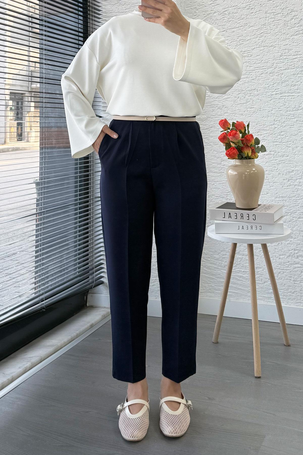 Havuç Kesim Yüksek Bel Casual Pantolon - Lacivert