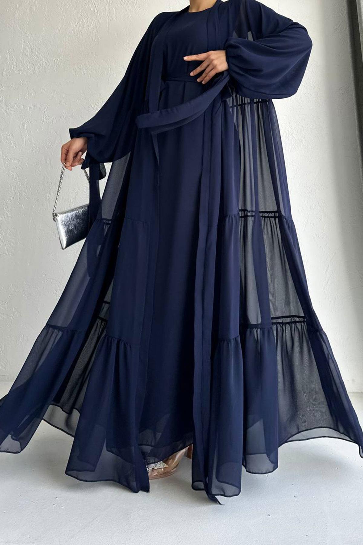 Hena Premium Şifon Abaya Takım – Lacivert