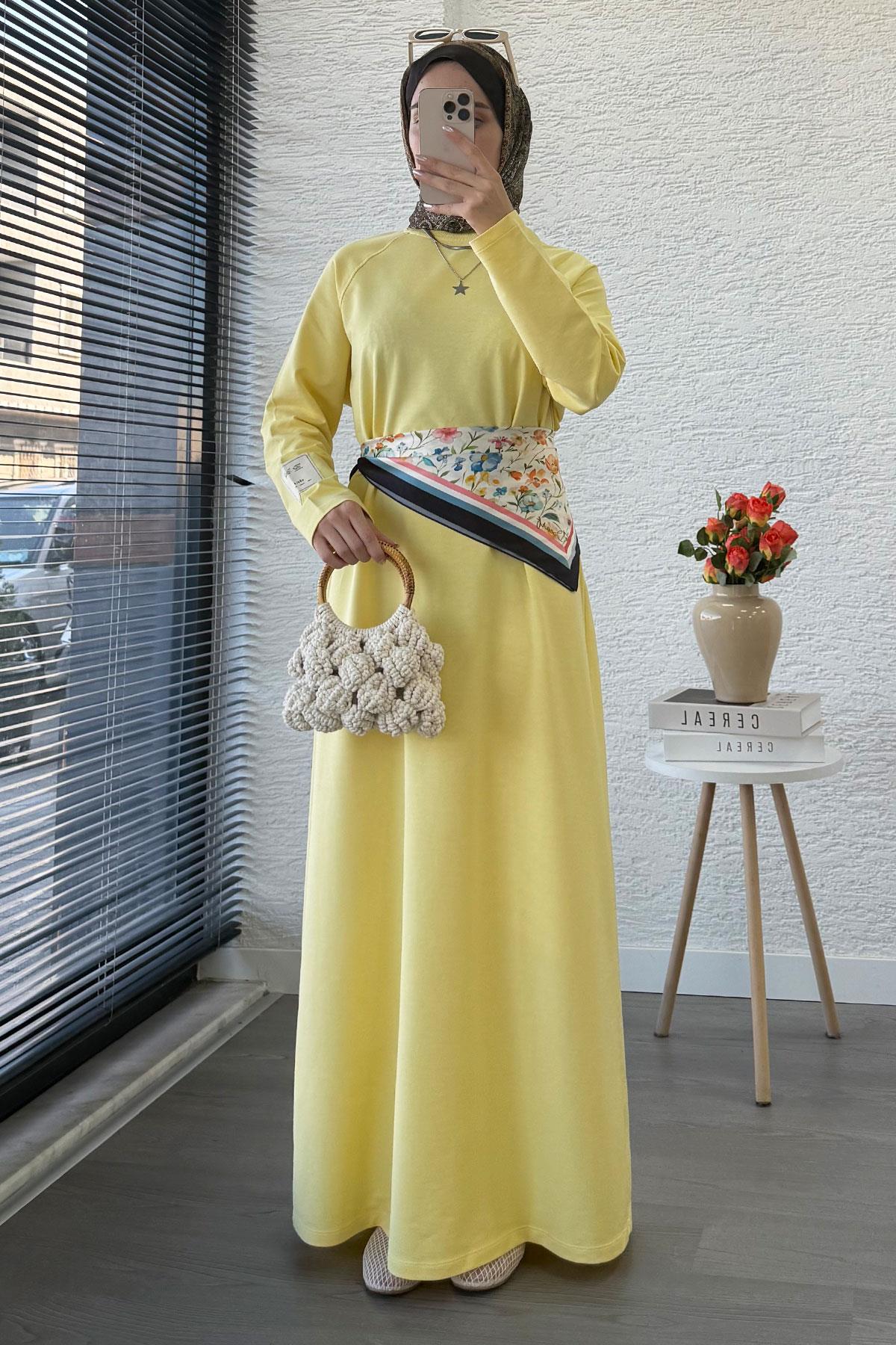 İki İplik Sweat Elbise - Sarı