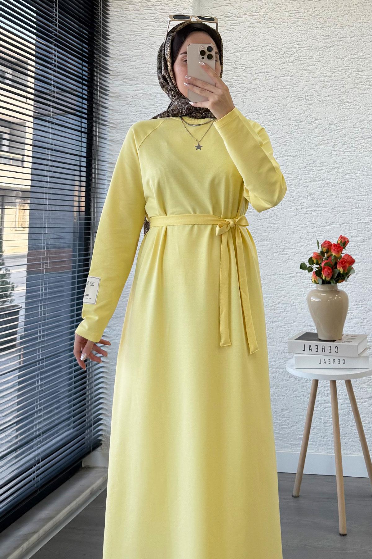 İki İplik Sweat Elbise - Sarı
