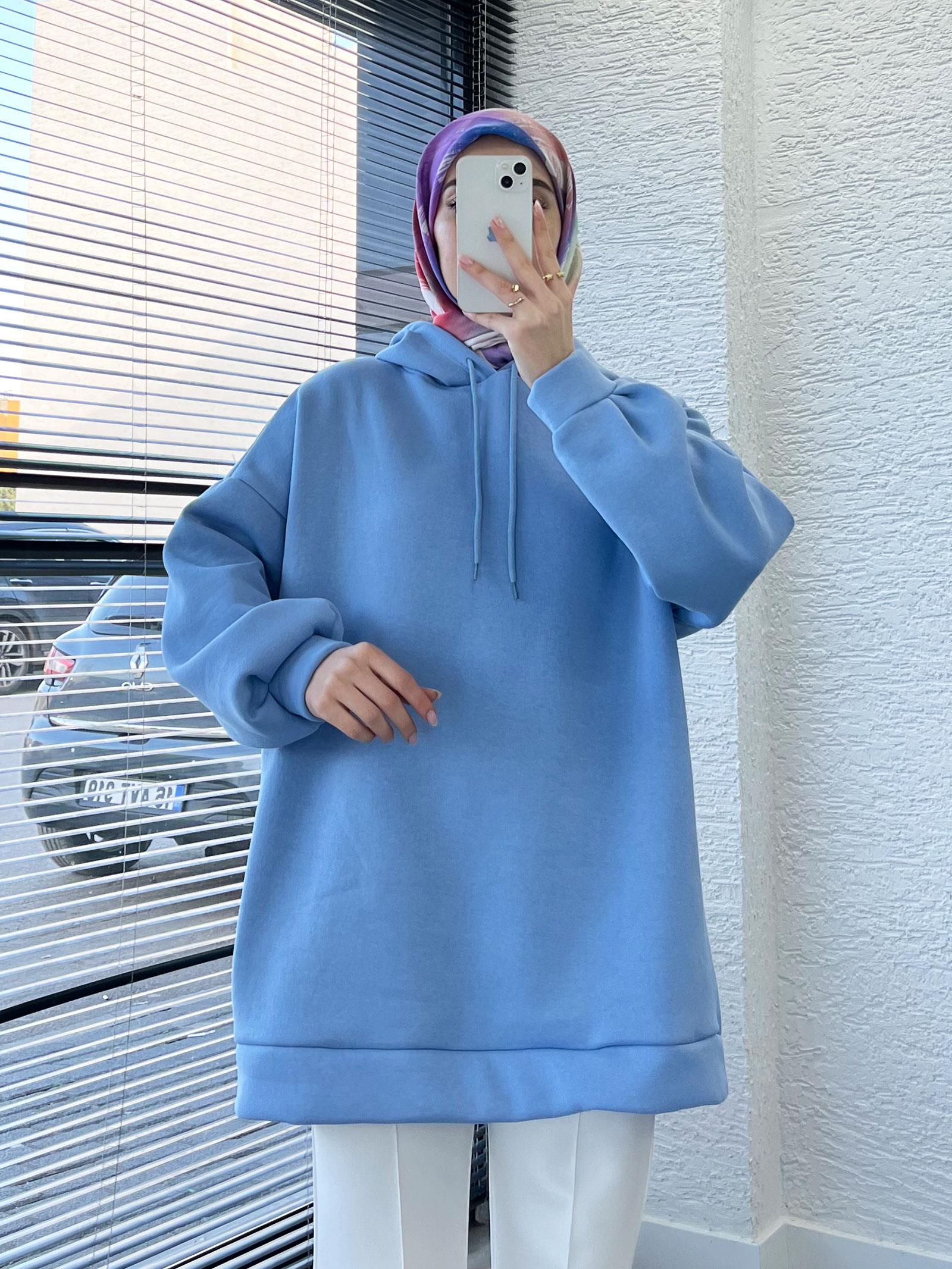 Kadın Bebe Mavi Oversize Kapüşonlu Sweat