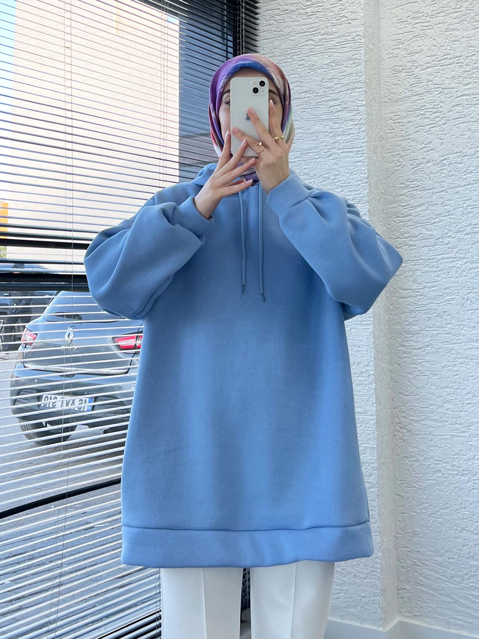 Kadın Bebe Mavi Oversize Kapüşonlu Sweat