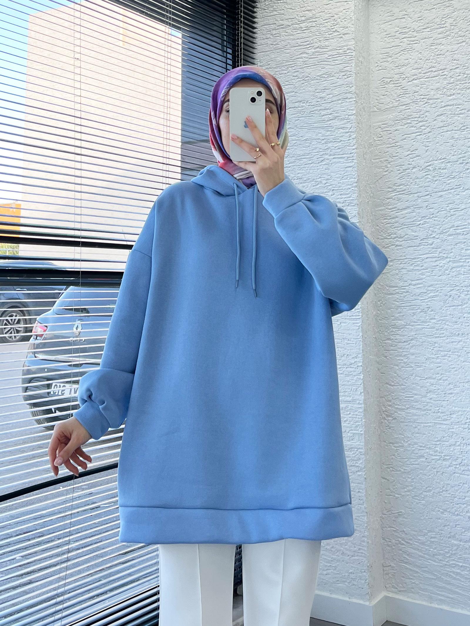Kadın Bebe Mavi Oversize Kapüşonlu Sweat