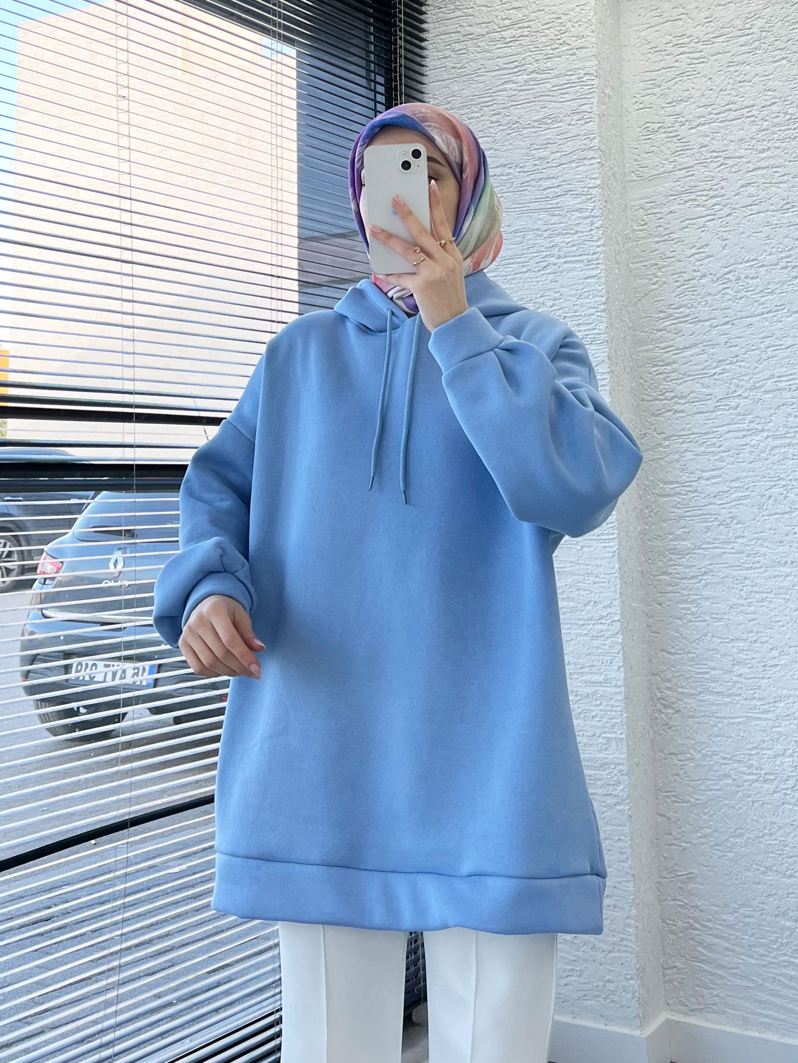 Kadın Bebe Mavi Oversize Kapüşonlu Sweat