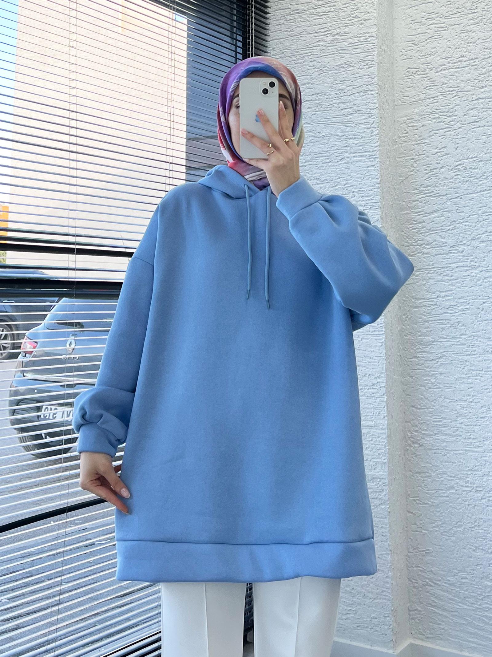 Kadın Bebe Mavi Oversize Kapüşonlu Sweat