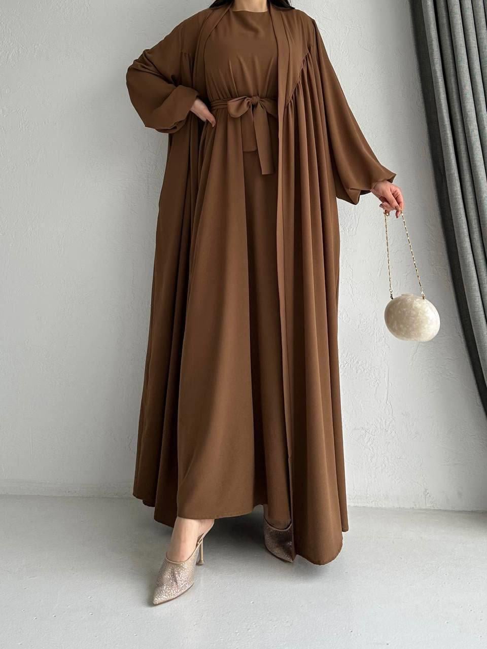 Kahve Alya Abaya Takım 