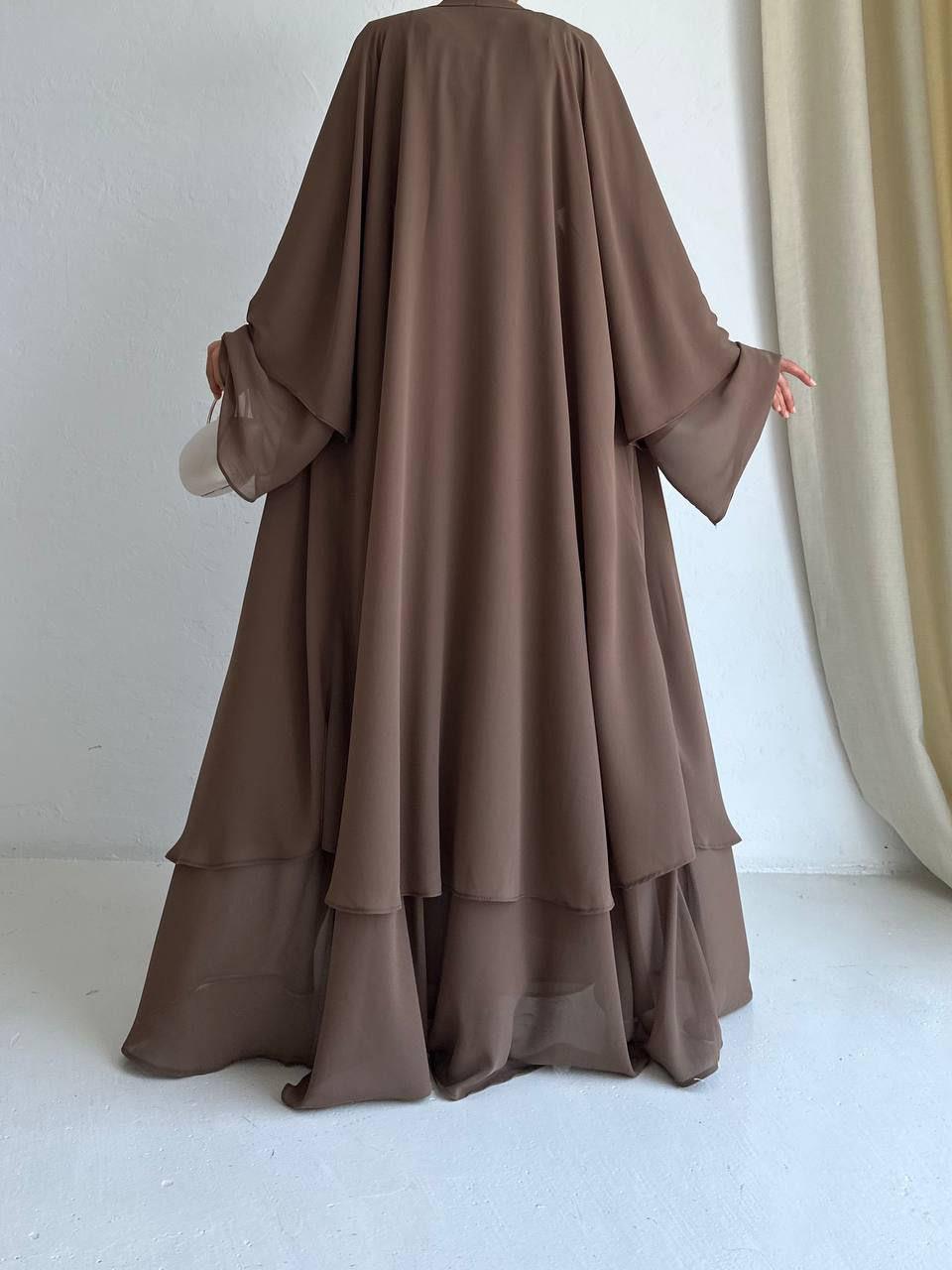 Kahve Anna Şifon Abaya Takım