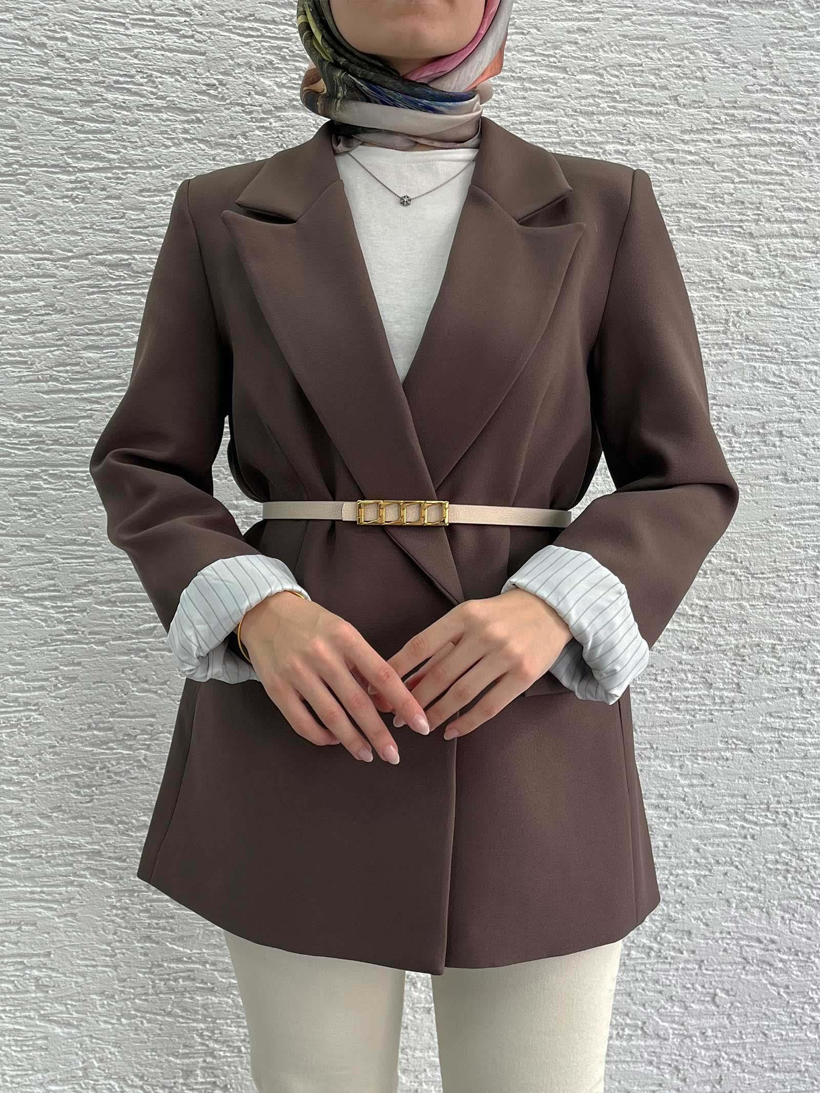 Kahve Astar Detaylı Kadın Ceket