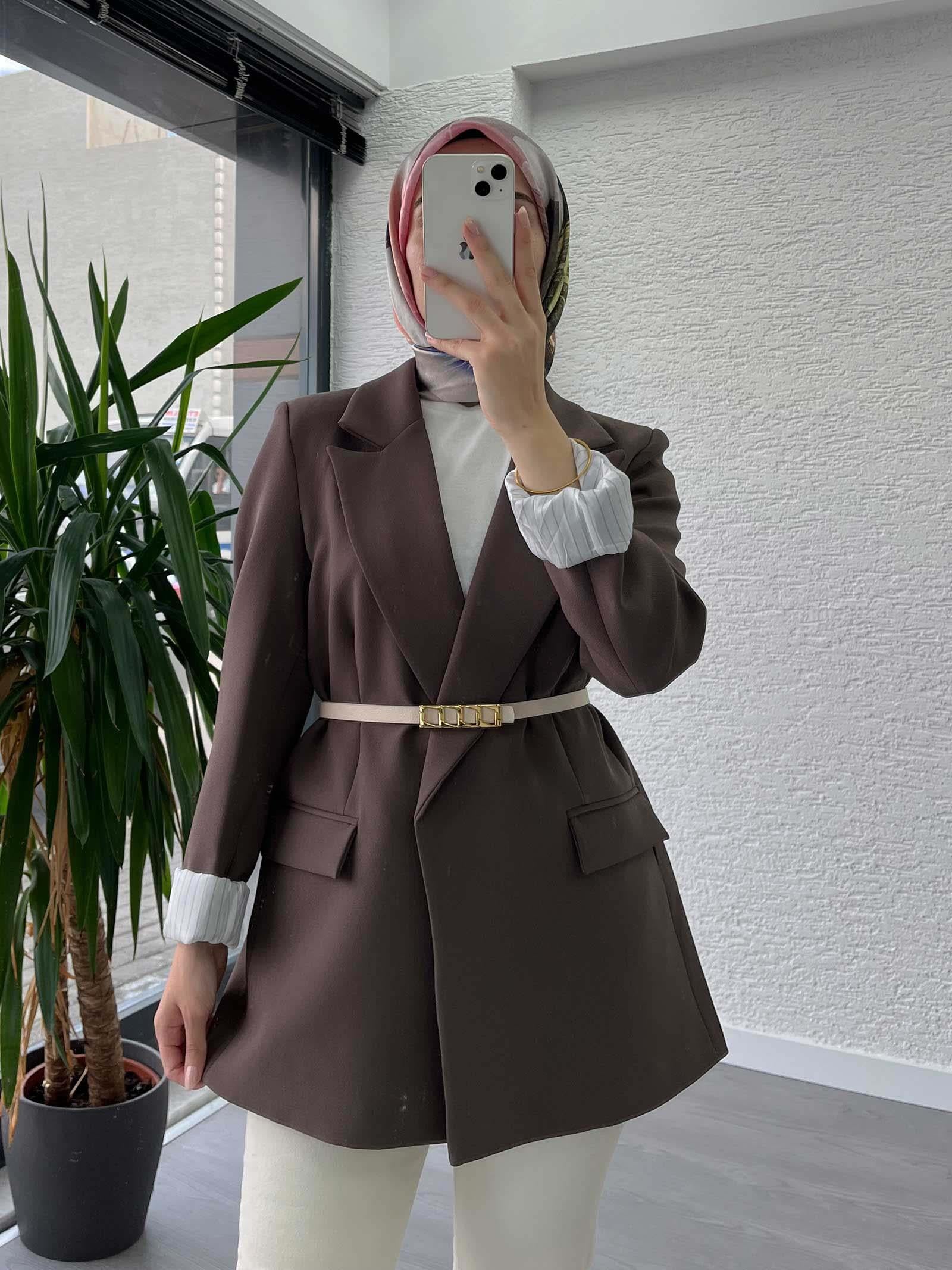 Kahve Astar Detaylı Kadın Ceket
