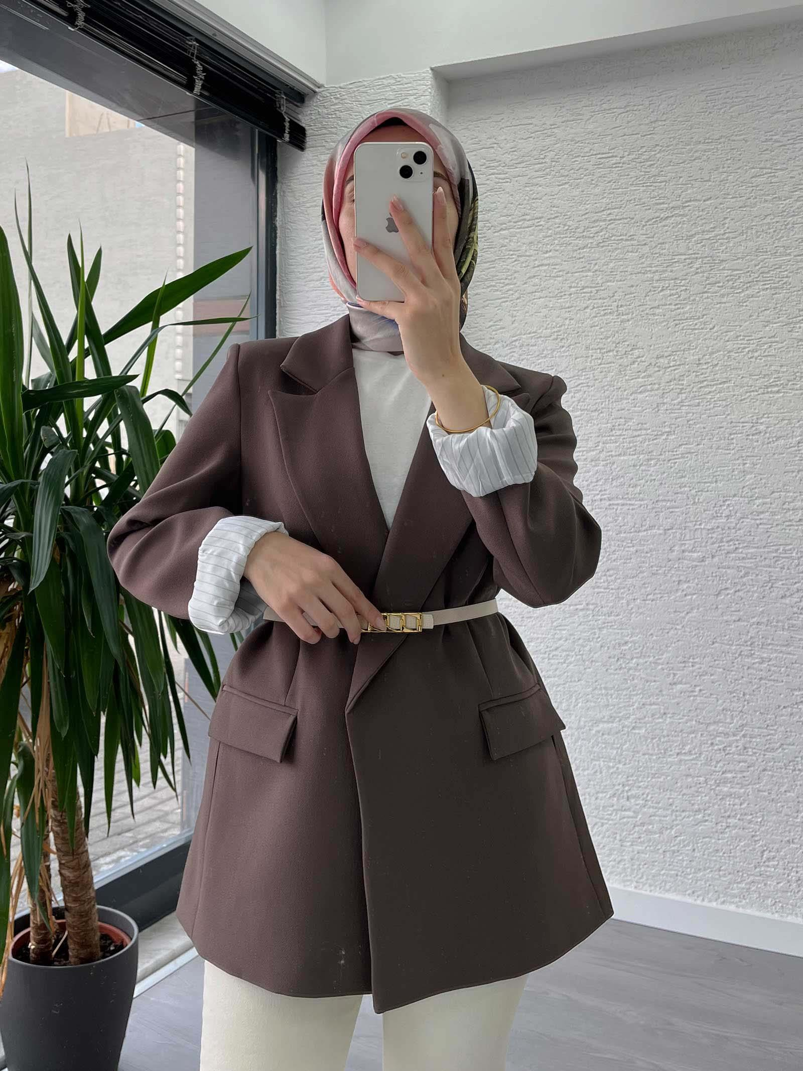 Kahve Astar Detaylı Kadın Ceket