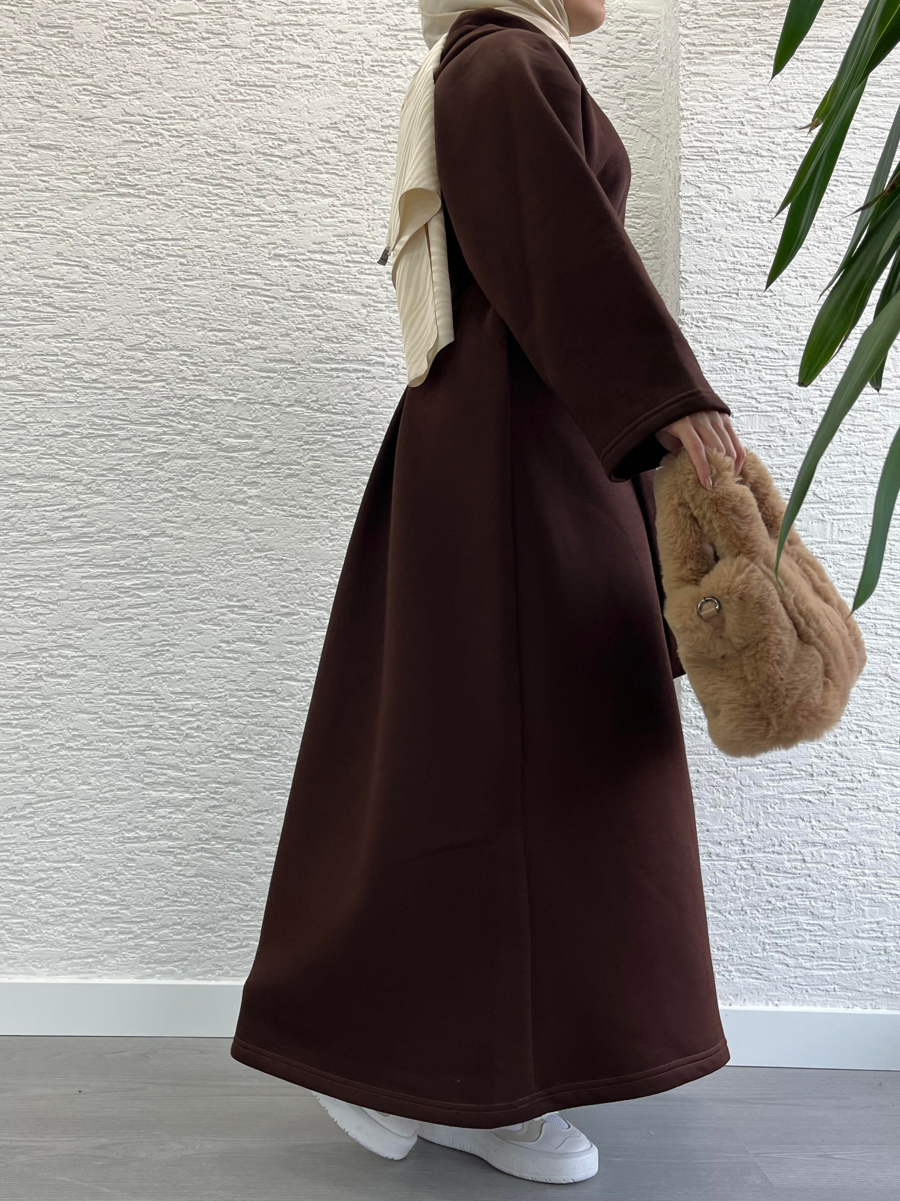 Kahve Kapşonlu Oversize Sweat Elbise
