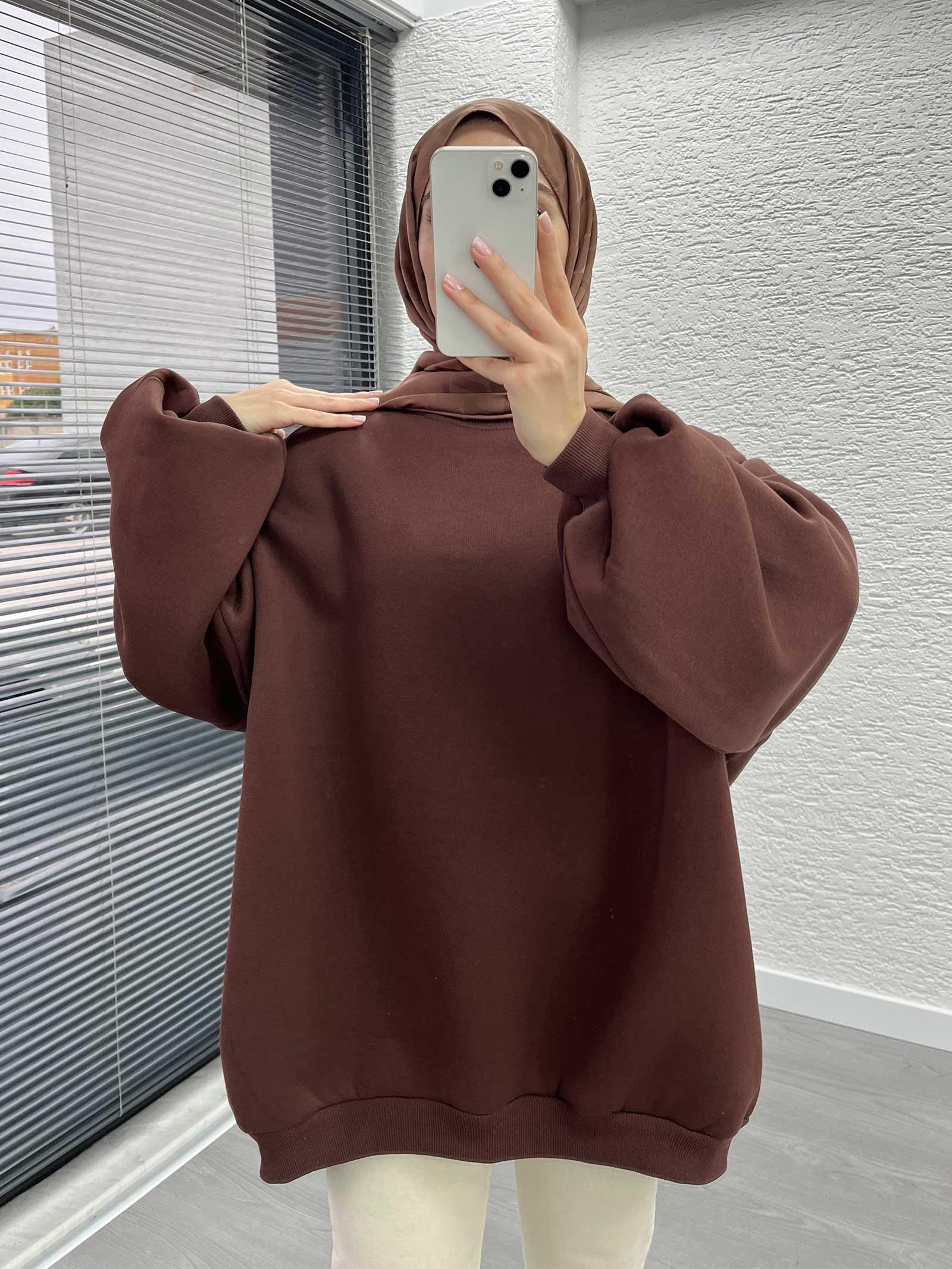 Kahverengi Oversize Balon Kollu Sweat 
