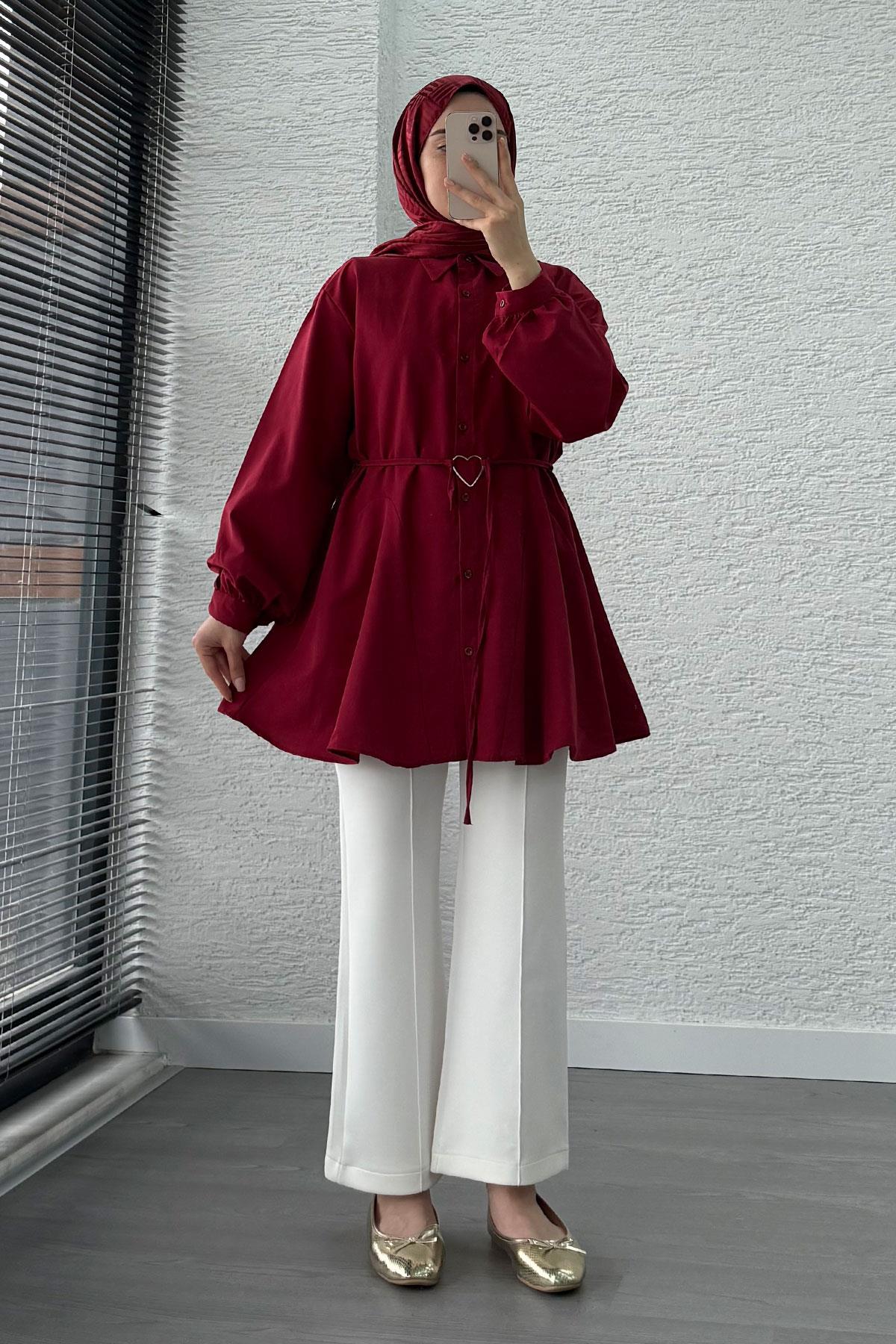 Kalp Kemerli Tunik -Bordo