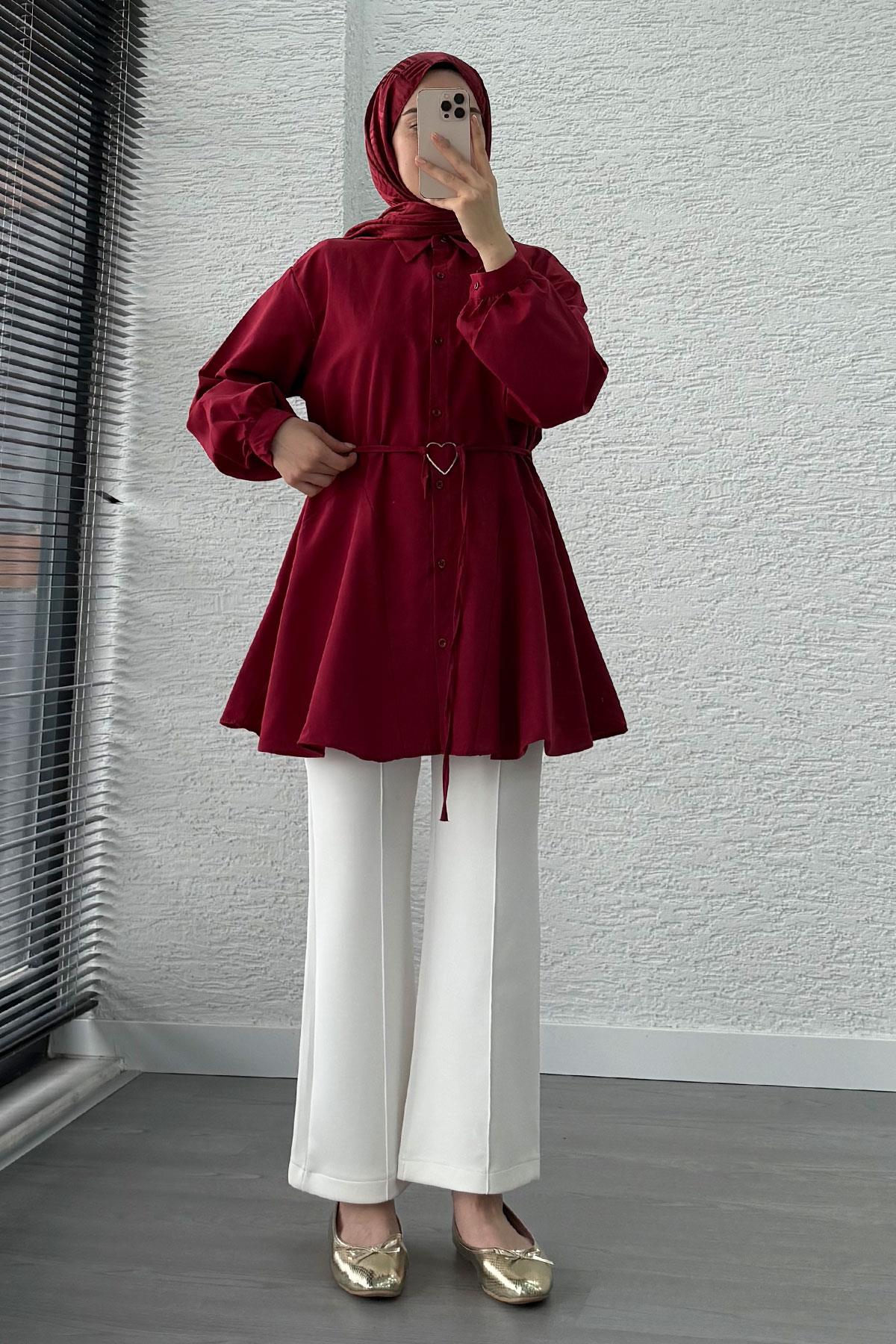 Kalp Kemerli Tunik -Bordo
