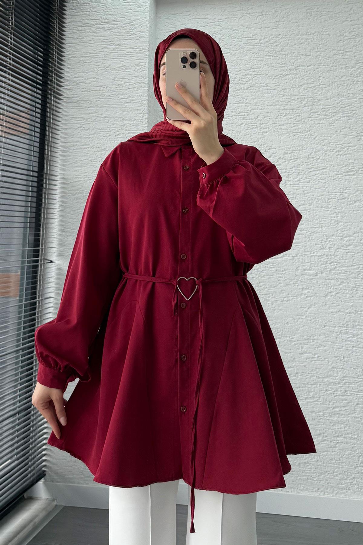 Kalp Kemerli Tunik -Bordo