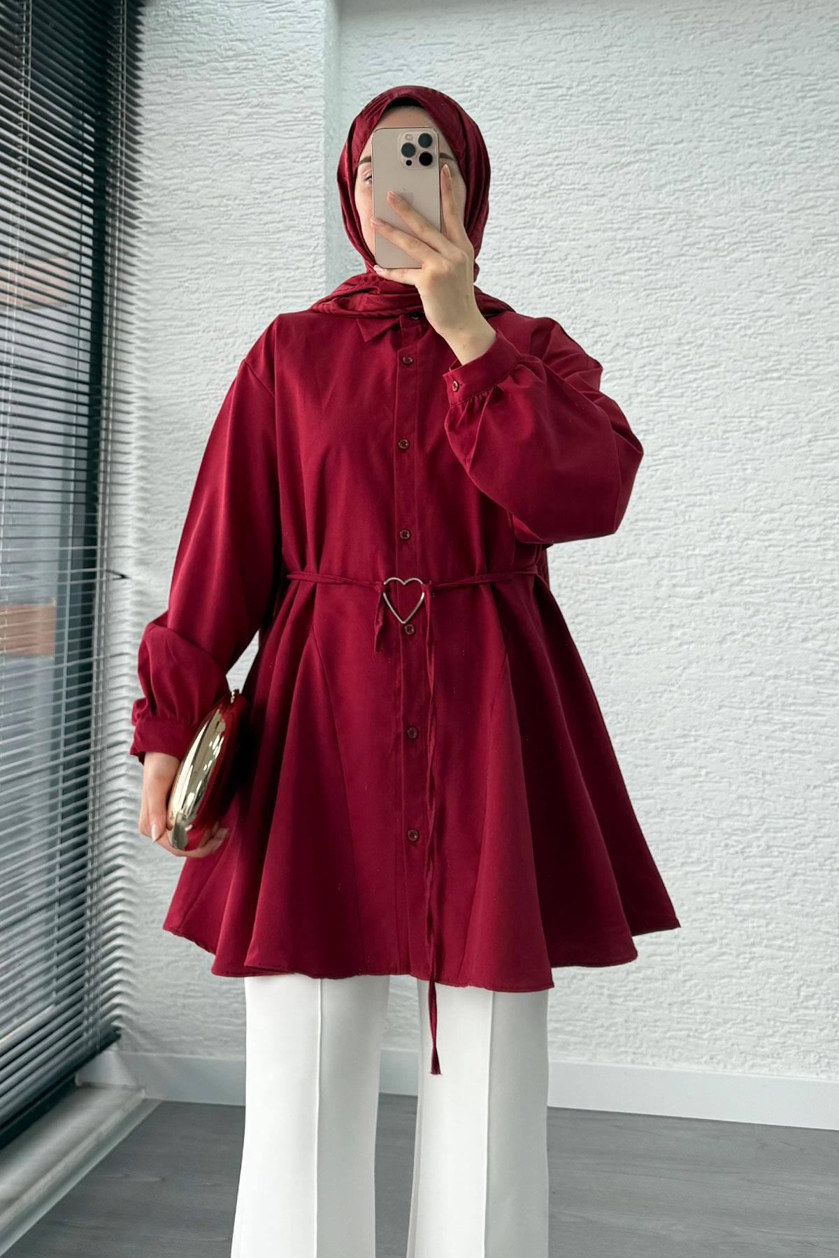 Kalp Kemerli Tunik -Bordo