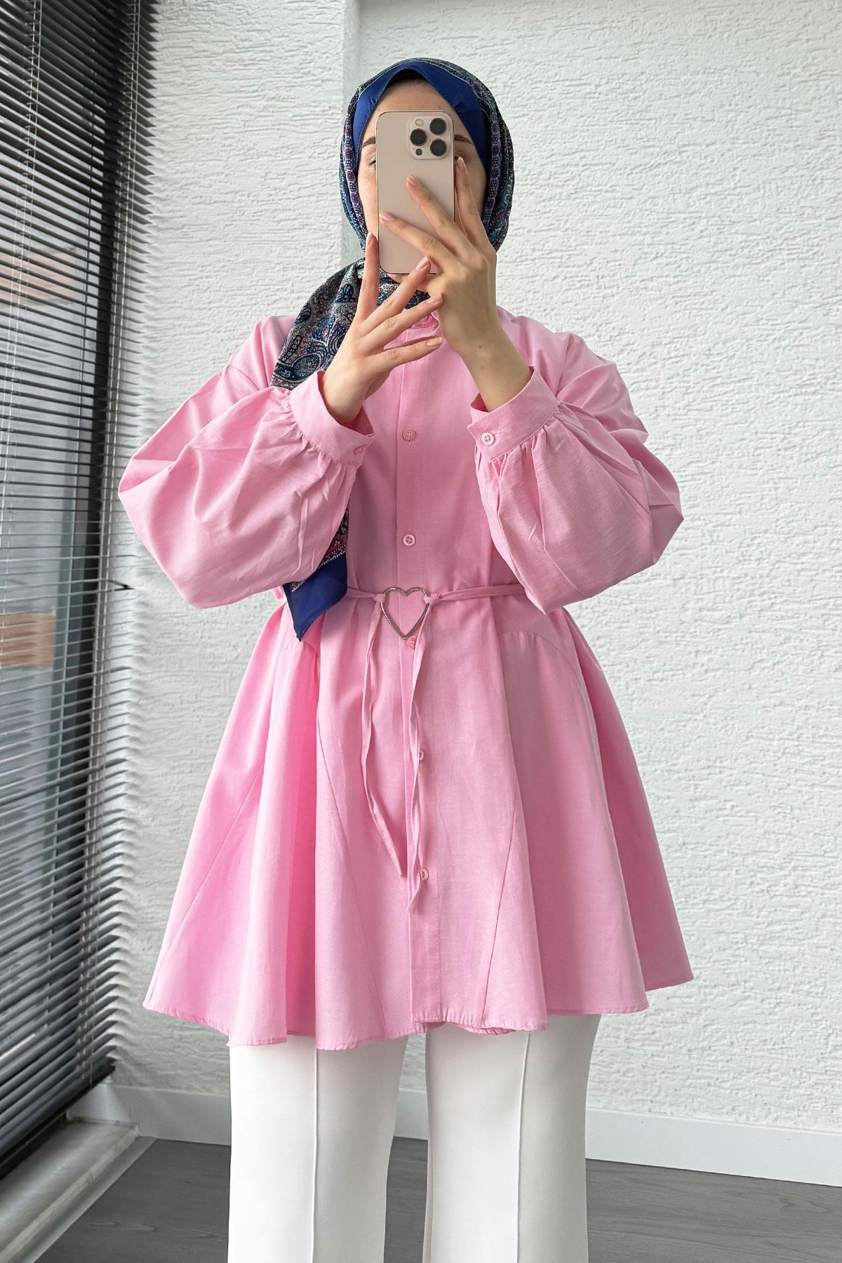 Kalp Kemerli Tunik - Pembe