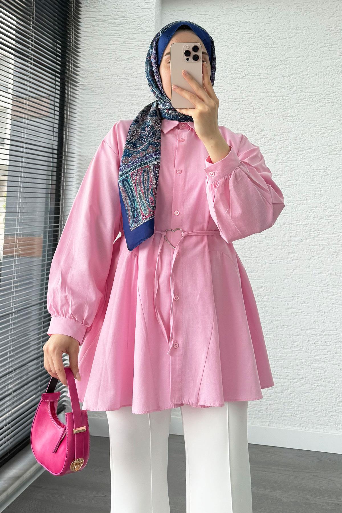 Kalp Kemerli Tunik - Pembe