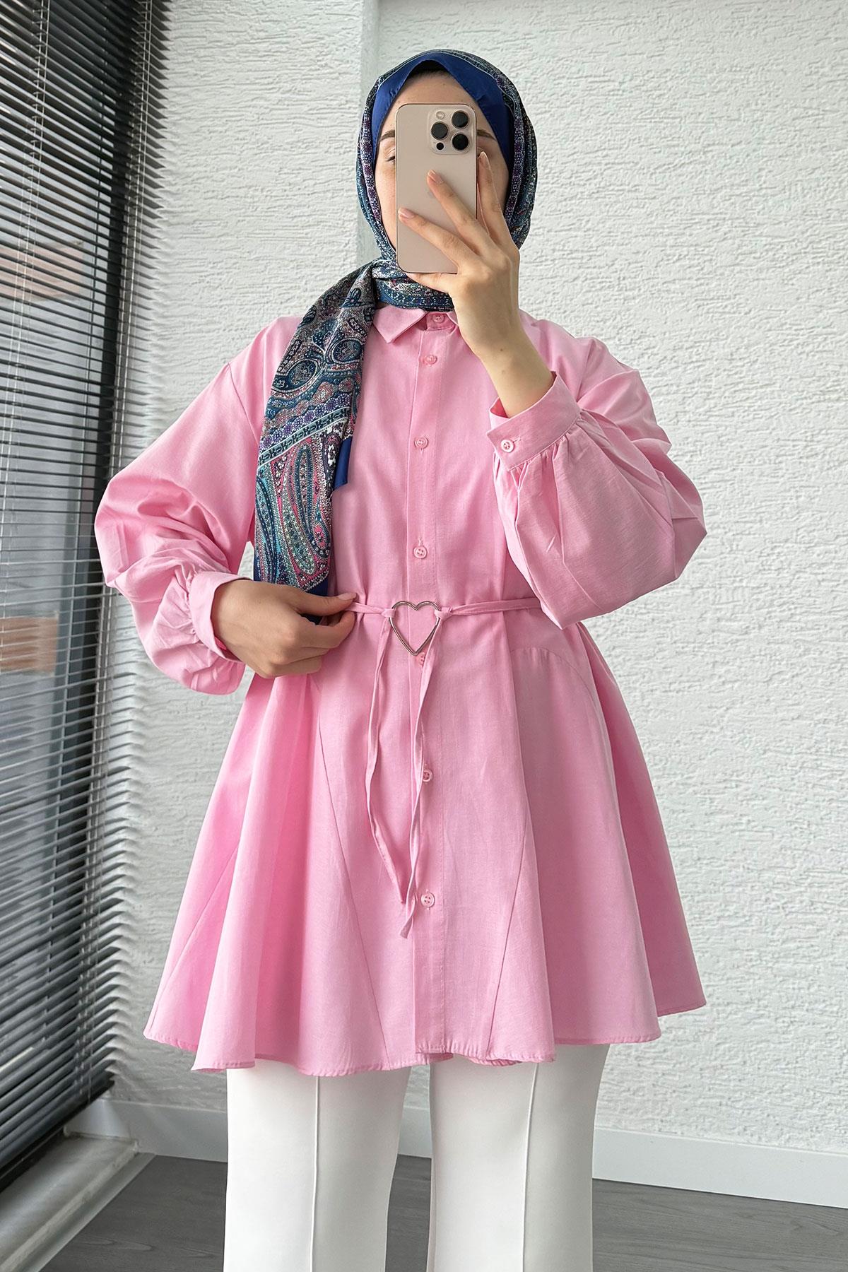 Kalp Kemerli Tunik - Pembe
