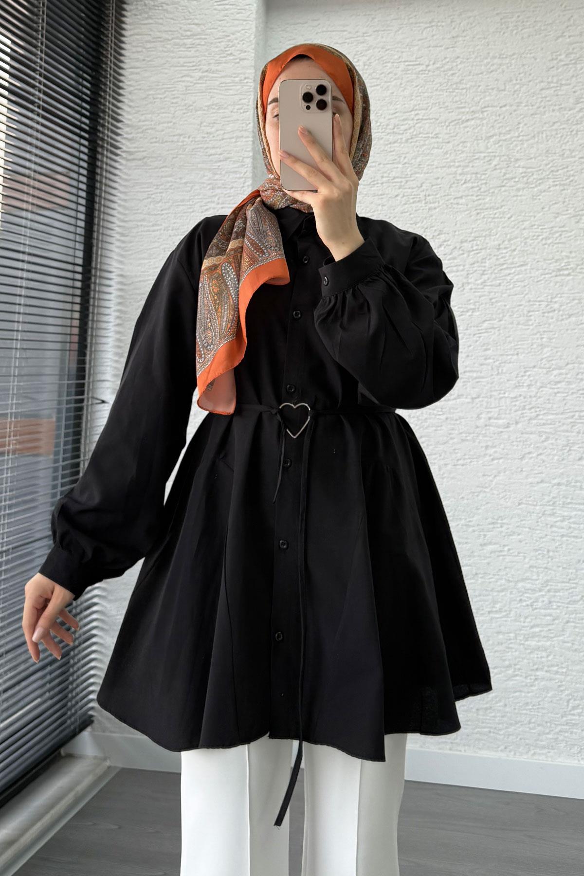 Kalp Kemerli Tunik - Siyah
