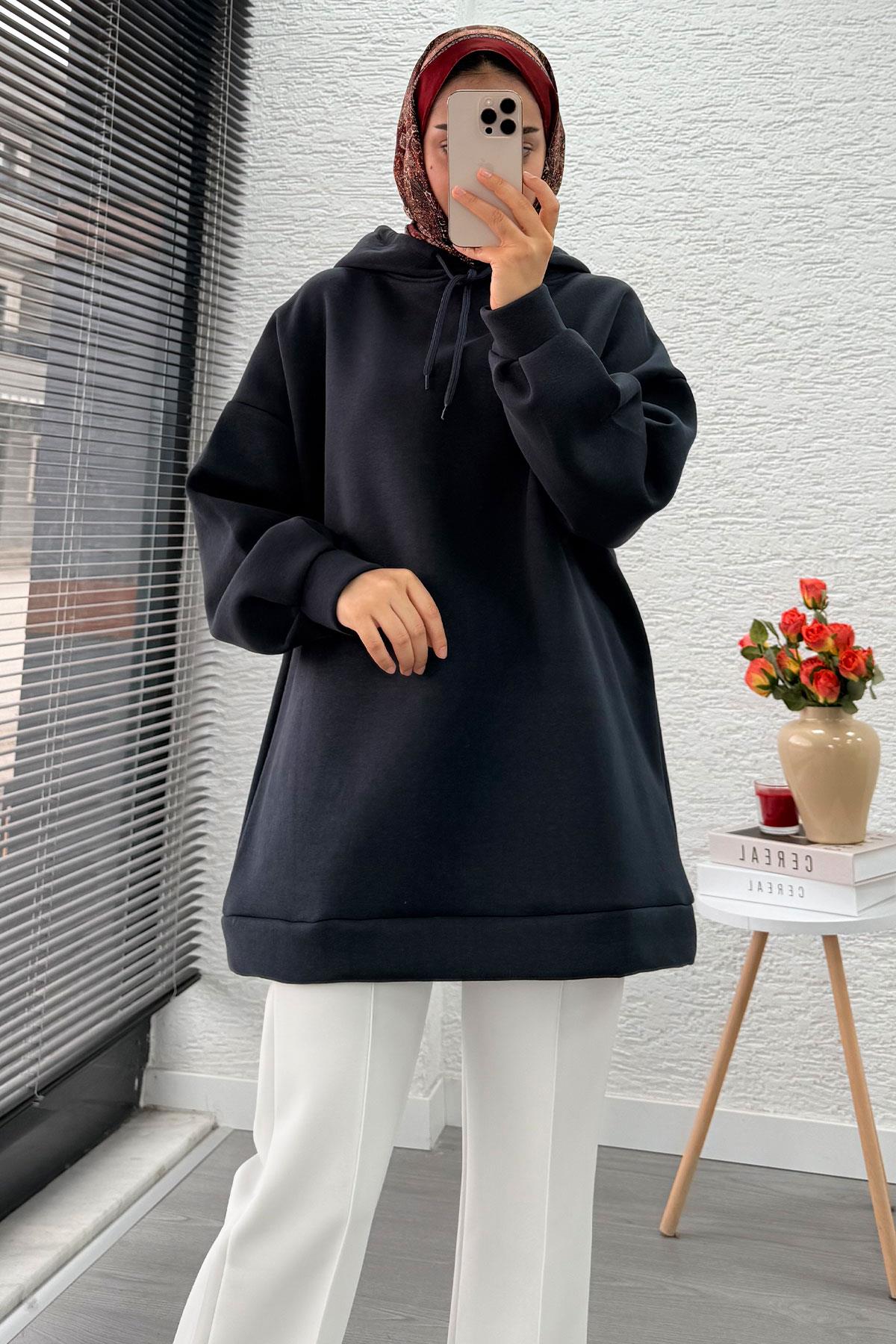 Kapüşonlu Oversize Kadın Sweatshirt - Antrasit