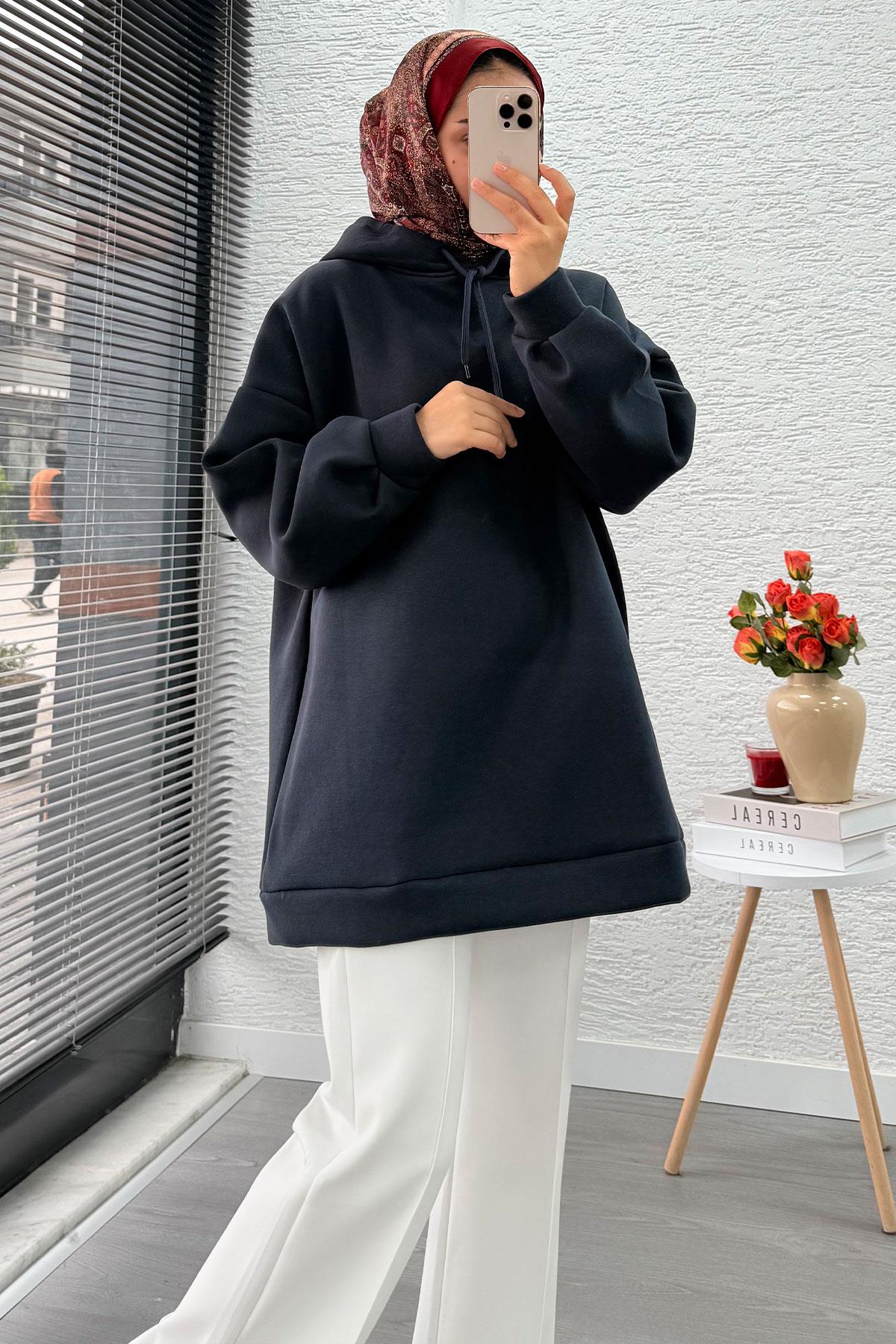 Kapüşonlu Oversize Kadın Sweatshirt - Antrasit