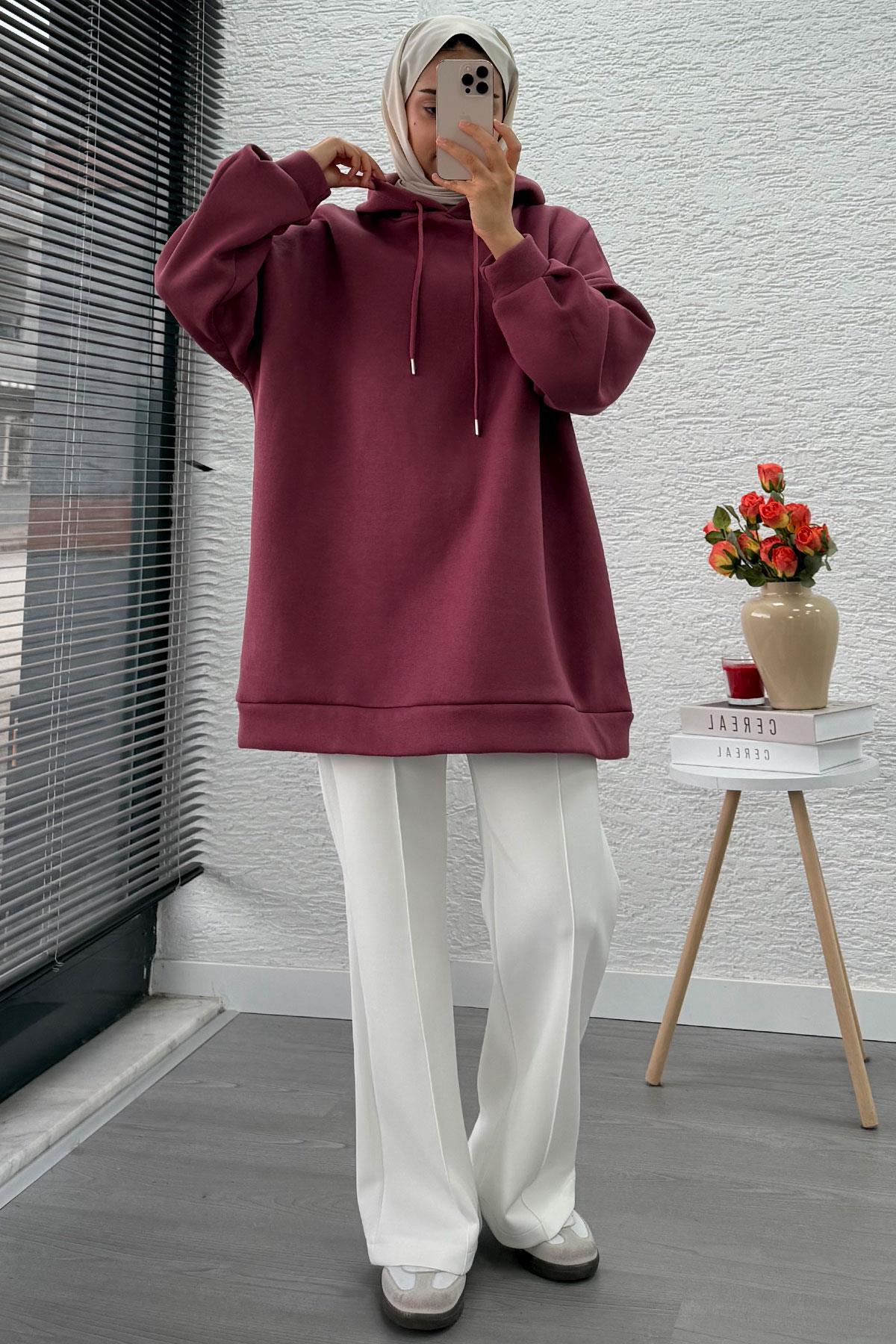 Kapüşonlu Oversize Kadın Sweatshirt - Gülkurusu